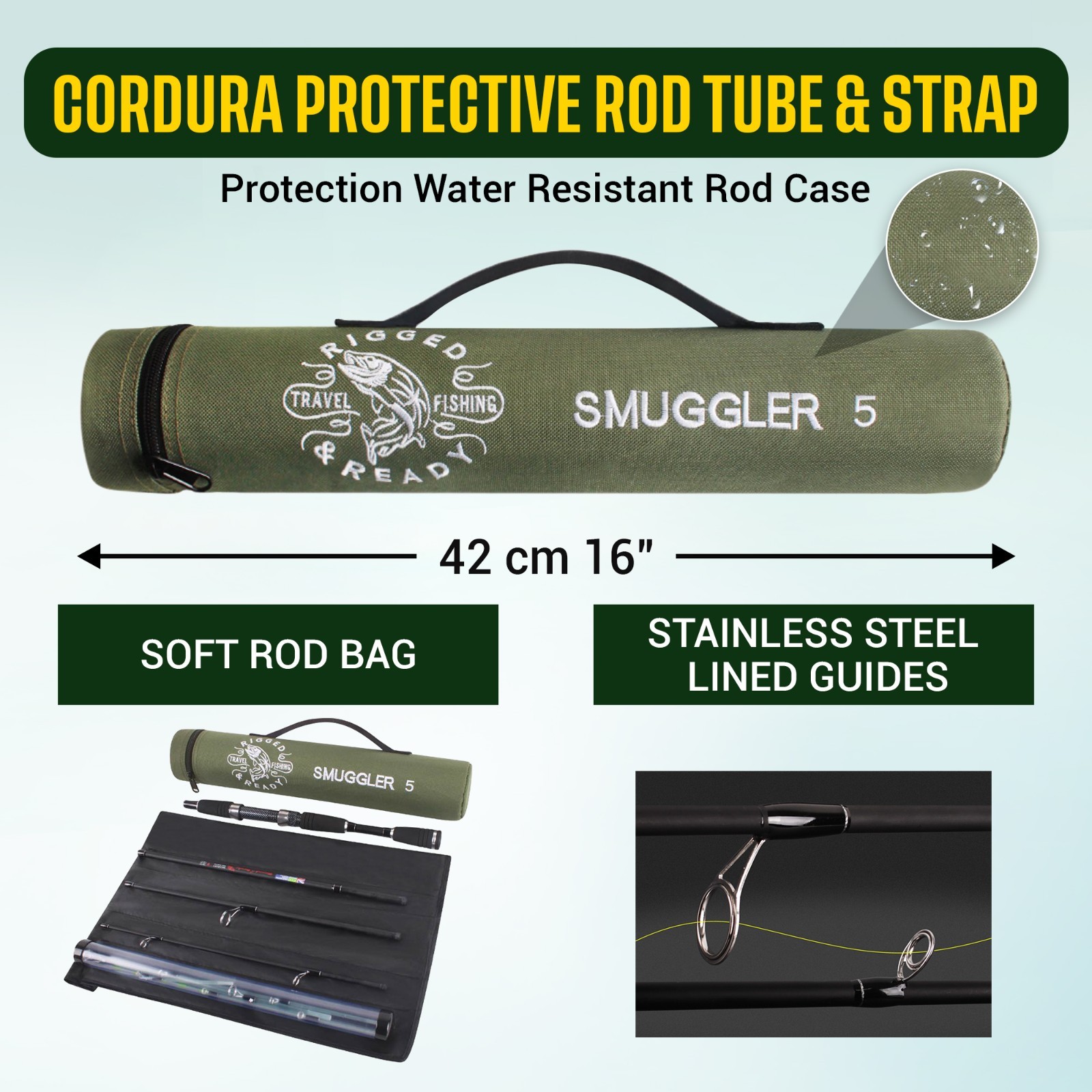 Smuggler 5 Compact Portable Travel Fishing Rod & Case 5.25’ spin,general fishing