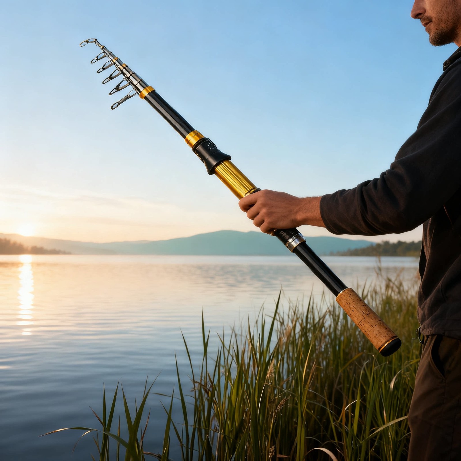 Black Gold Carbon Telescopic Sea Fishing Rod Hard Action Casting Pole 1.8M 2.1M