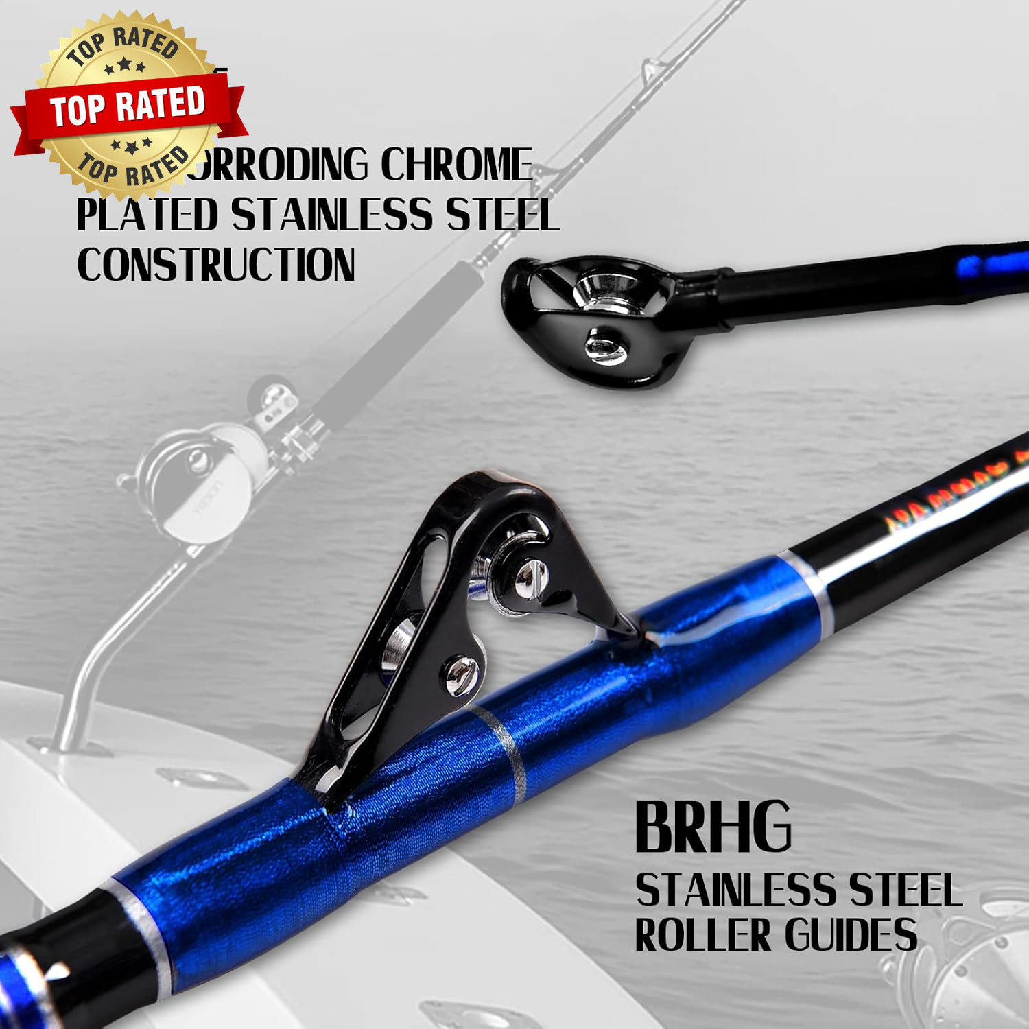 2-Piece Saltwater Offshore Heavy Bent/Straight Butt Trolling Rod Fishing Roller