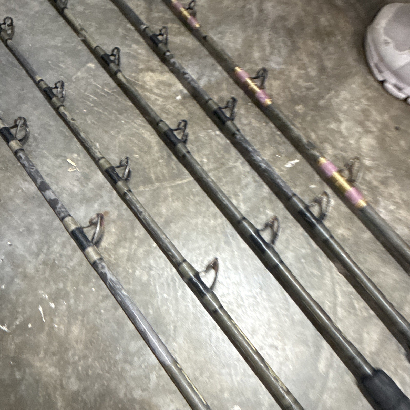 5- Custom tuna rods- used- Calstar blanks- Winthrop tips except 1 of them.