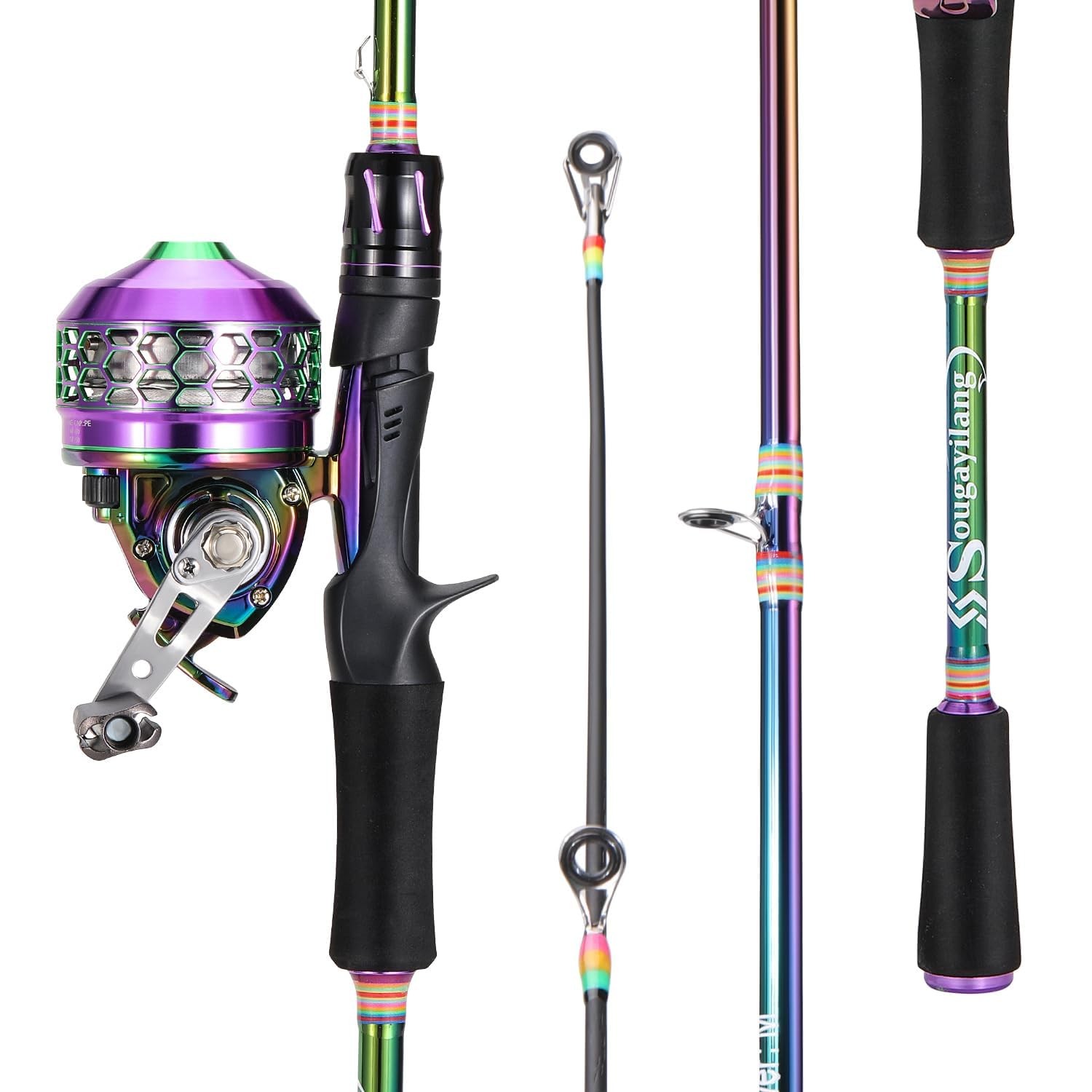 Sougayilang 6.9ft 2-PC Portable Light Fishing Rod & Reel Combo Spincast