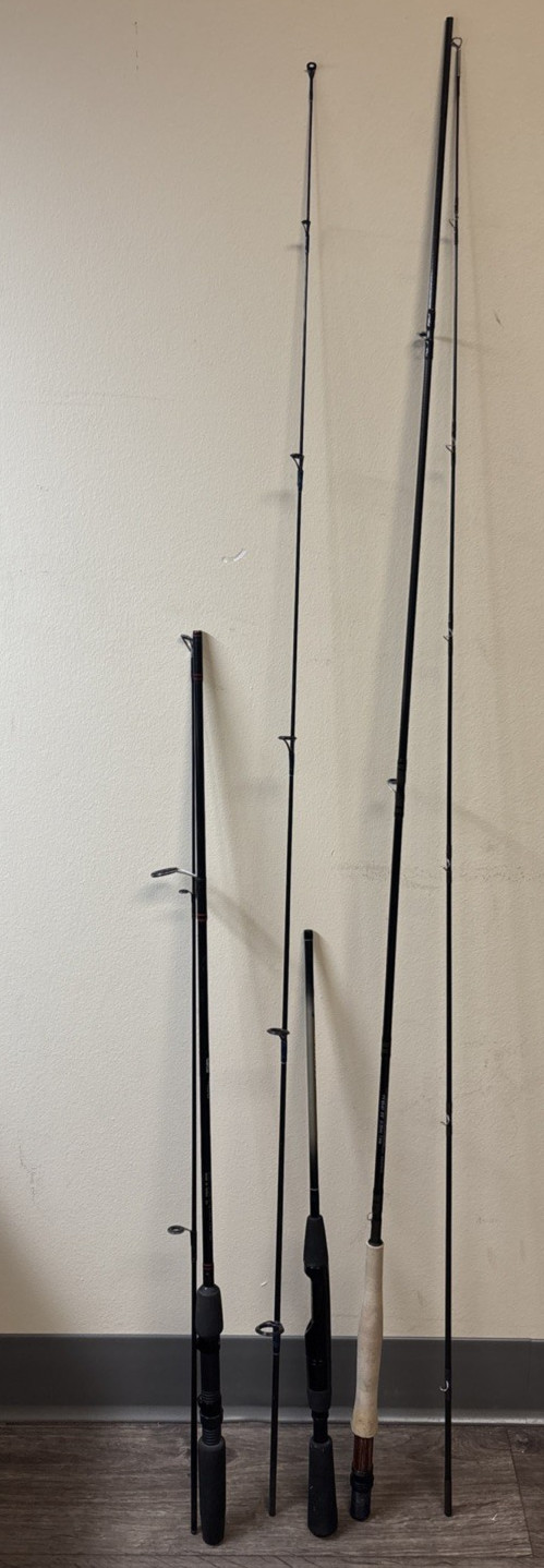 3 pc FISHING ROD LOT-PFLUEGER MEDALIST/Shimano SN-60M/Abu Garcia 400