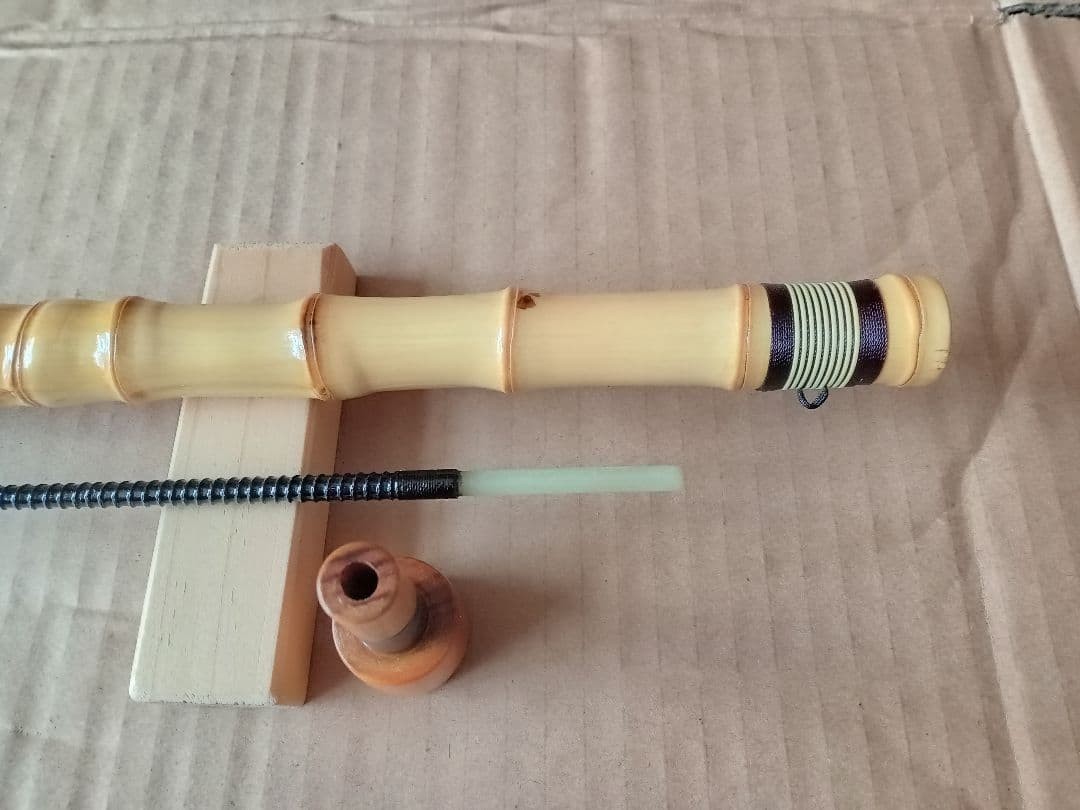 Chinu Bamboo Raft Fishing Pole 200cm, Fuji Guides, Wooden Grip, Used