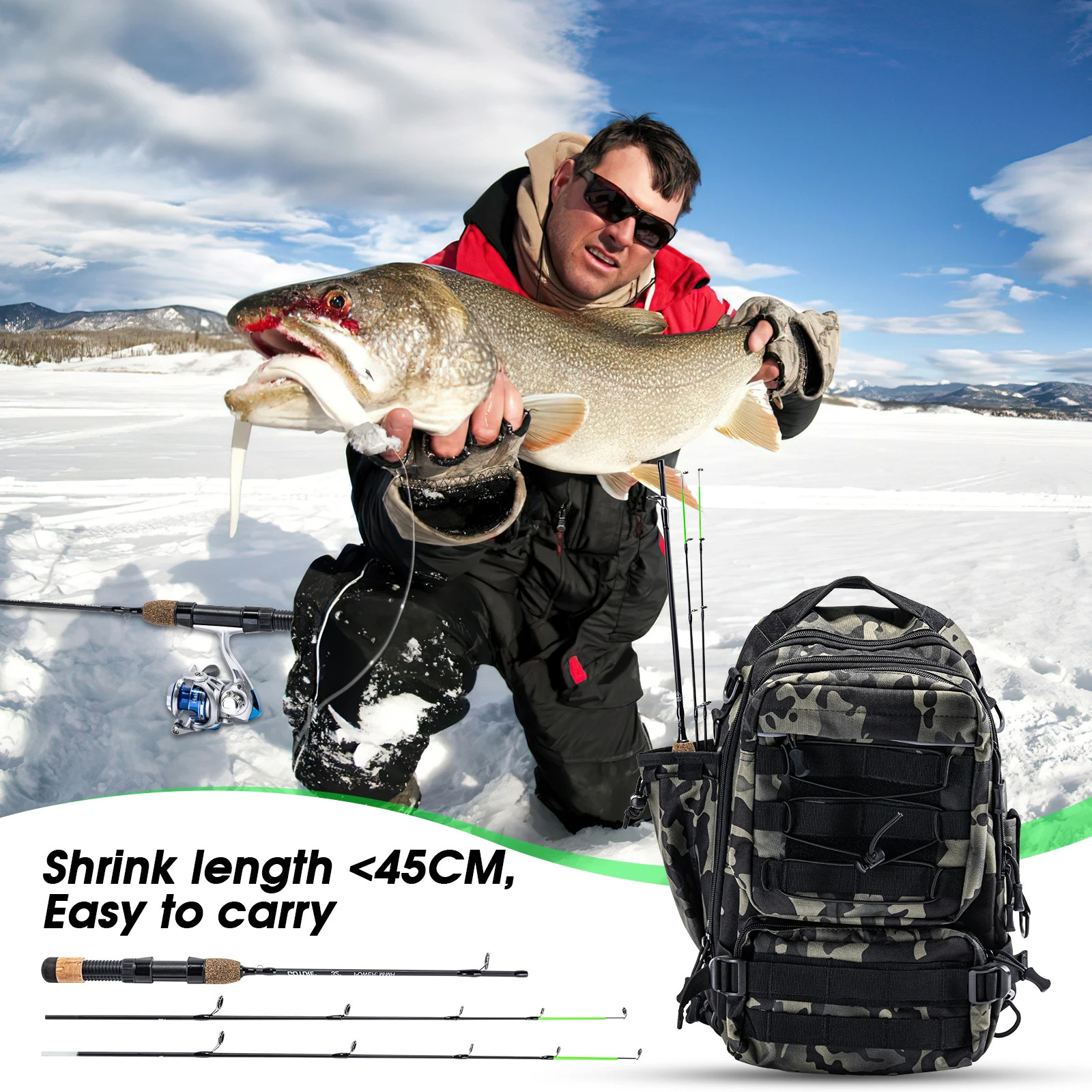 2 Tips Winter Ice Fishing Rods 32″ Spinning Rod M+MH Cork Handle Ice Pole UltraL