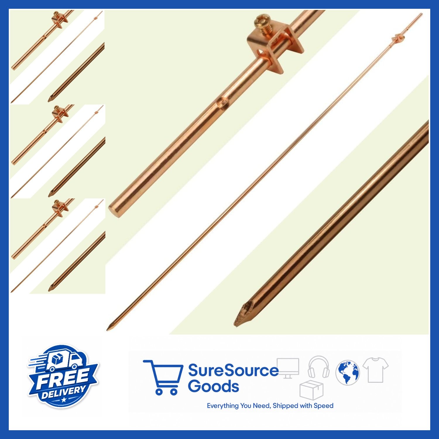 Copper Grounding Rod 4ft with Attached Clamp for Satellite Dishes and Generators