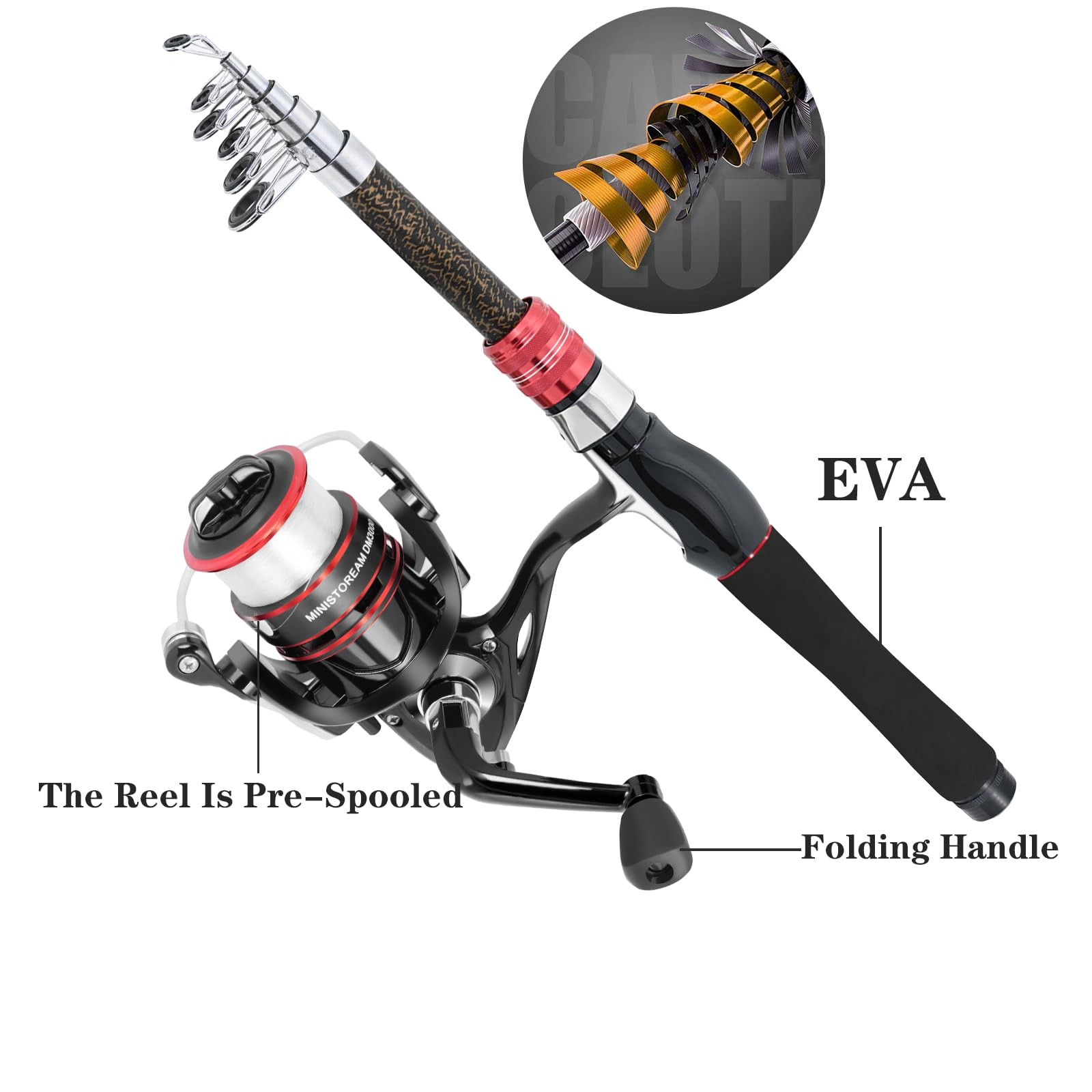 Carbon Fiber Fishing Pole Combo Set -2PACK 2.1m/6.89ft Spinning Reel, 57pcs A…