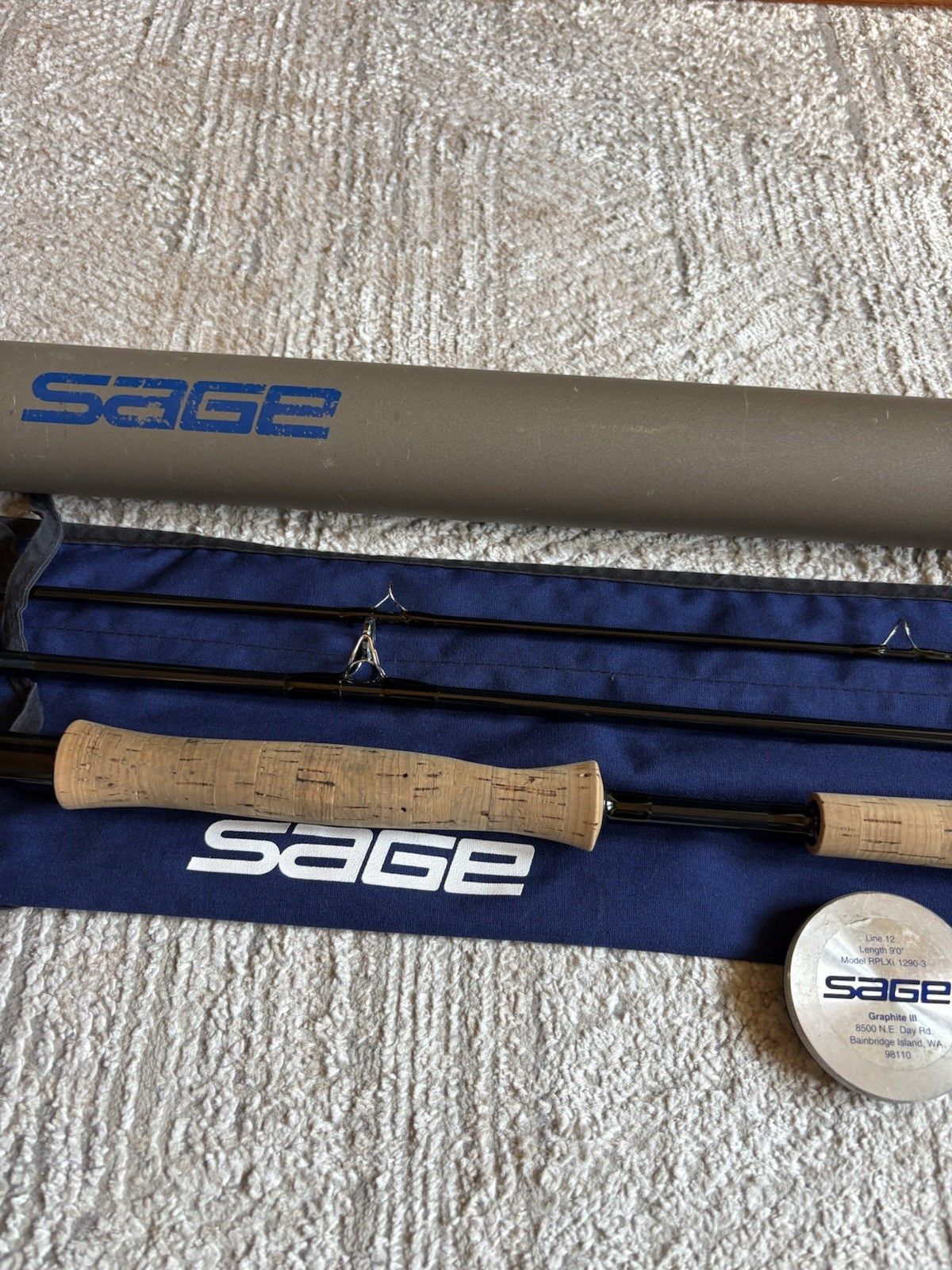 Sage RPLXi 1290-3 Graphite III Fly Rod 9’ 12wt 3pc w Tube Sock USA