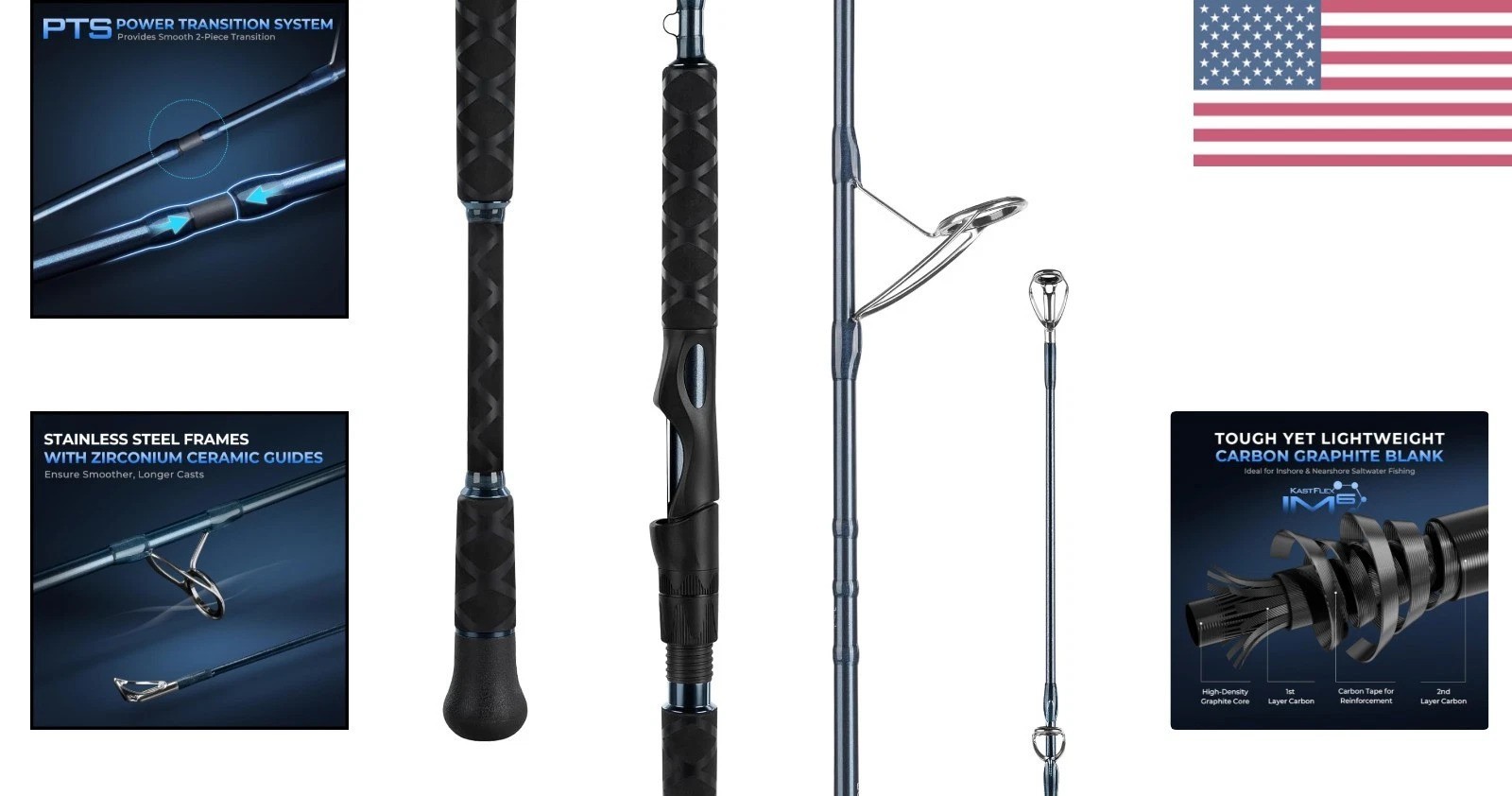 ReKon Saltwater Spinning Rod, KastFlex IM6 Carbon Graphite Blank, Zirconium C…