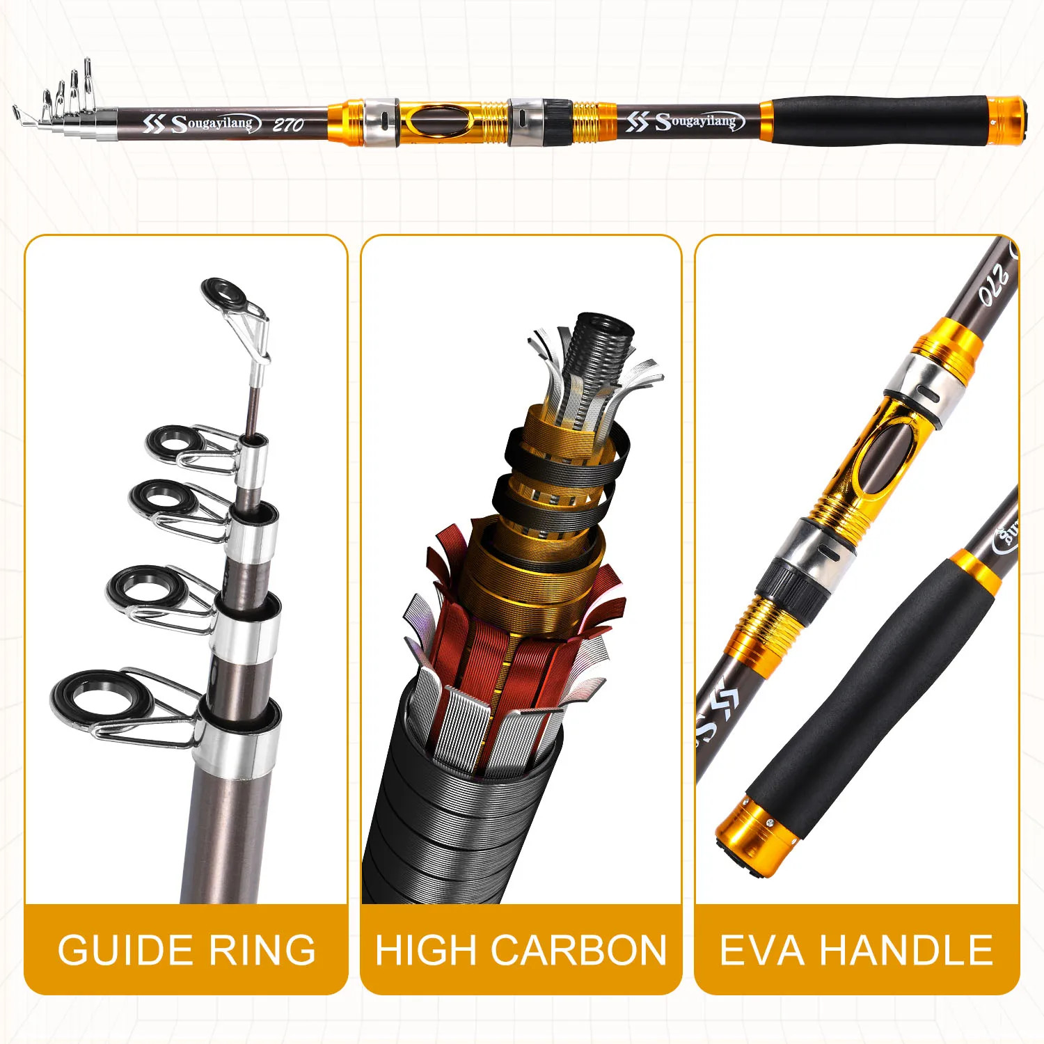 2.1M3.0M Spinning Fishing Rod Carbon Fiber EVA Handle Ultralight Carp Rod Fishin