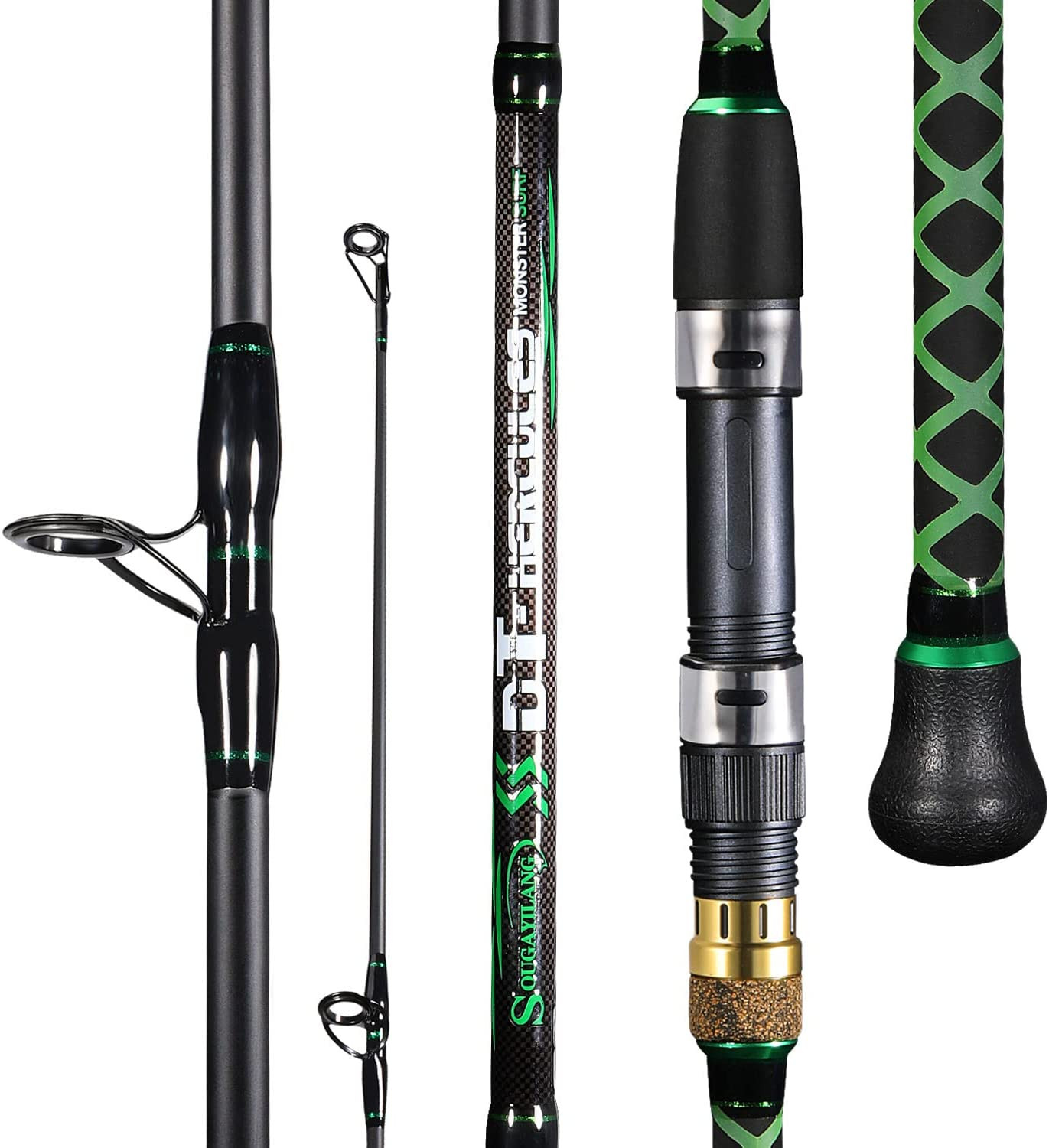 Saltwater Surf Spinning Fishing Rod Carbon Travel Beach 2-Pieces 9’/10’/11’/12′
