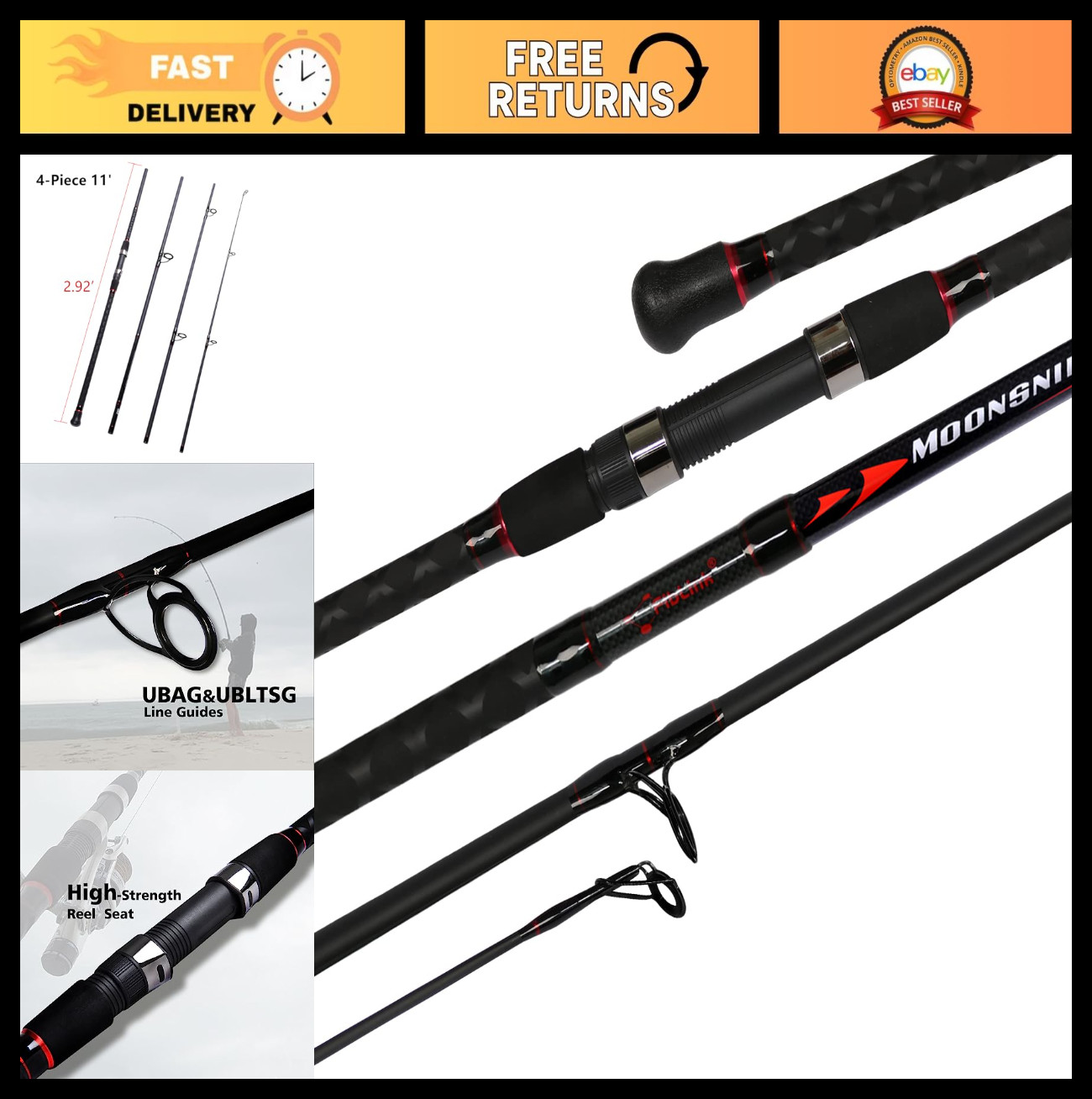 Lightweight Graphite Travel Fishing Rod – 2-Piece/4-Piece Surf Spinning Rod