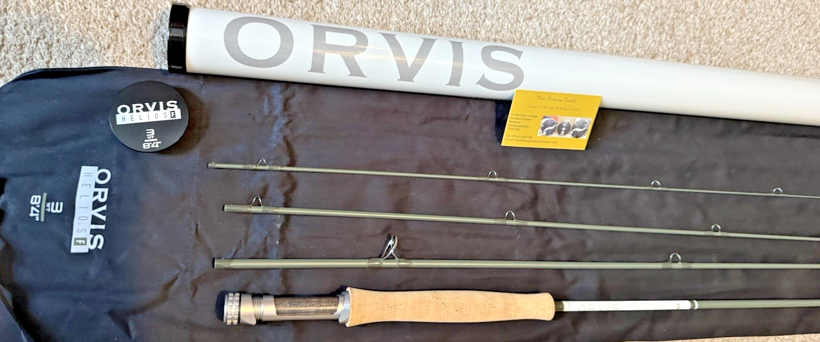 Orvis Helios F 8 Foot 4 Inch #3 4 Piece Trout Fly Rod with Bag & Travel Tube