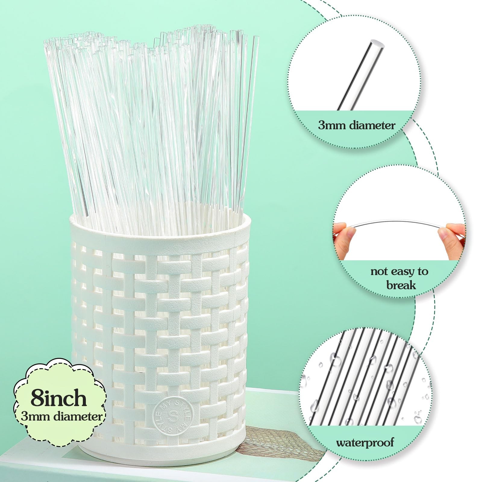 120 PCS 8 Inch Clear Acrylic Rods 3mm Dowel Round Cake Topper Sticks DIY Craft