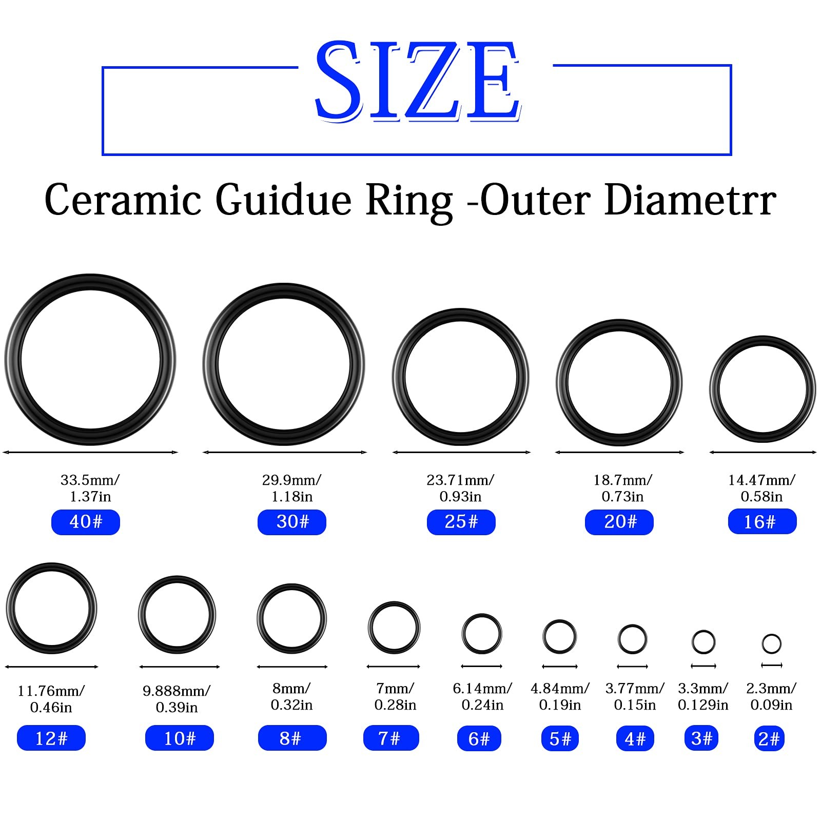 30 Pcs Fishing Rod Eyelet Repair Kit 14 Sizes Ceramic Guide Rings Replacement
