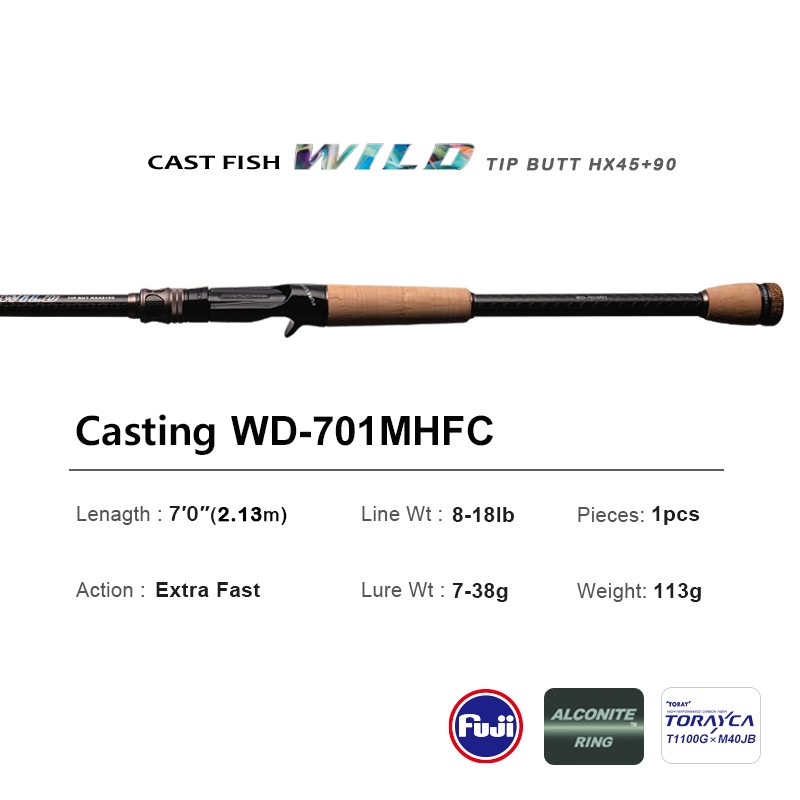 PURELURE WILD 1-Piece Fast Spinning Casting Lure Fishing Rod Lightweight