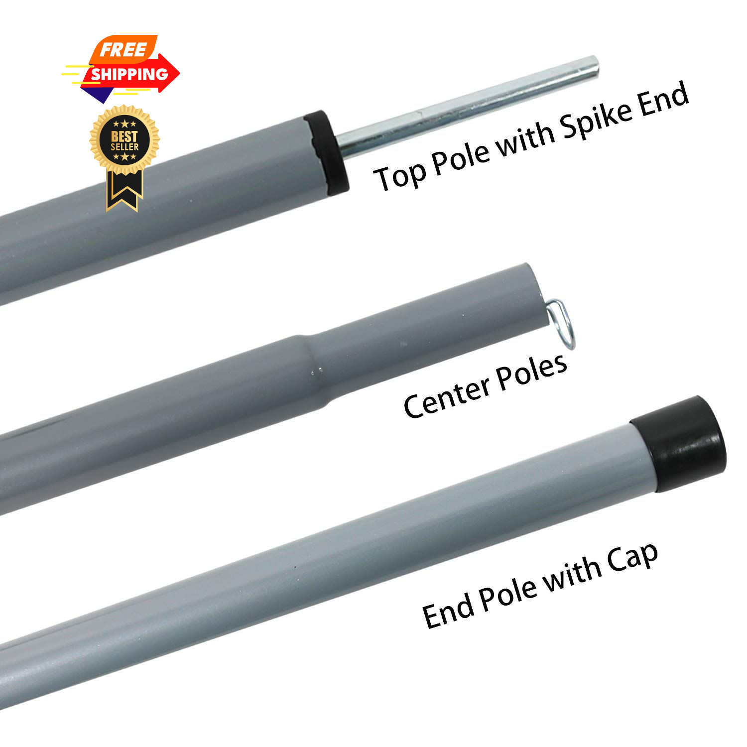 Sutekus Steel Rod Tent Pole Replacement Accessorie 2pc/Set Adjustable Black