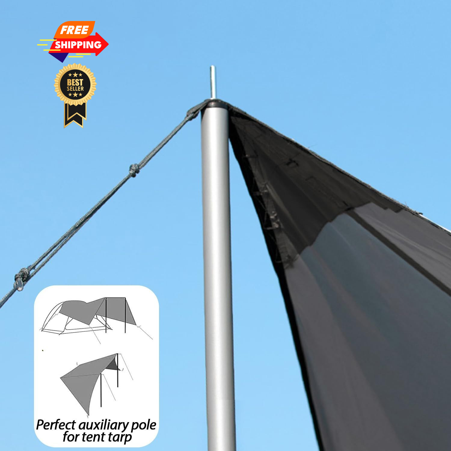 Sutekus Steel Rod Tent Pole Replacement Accessorie 2pc/Set Adjustable Black
