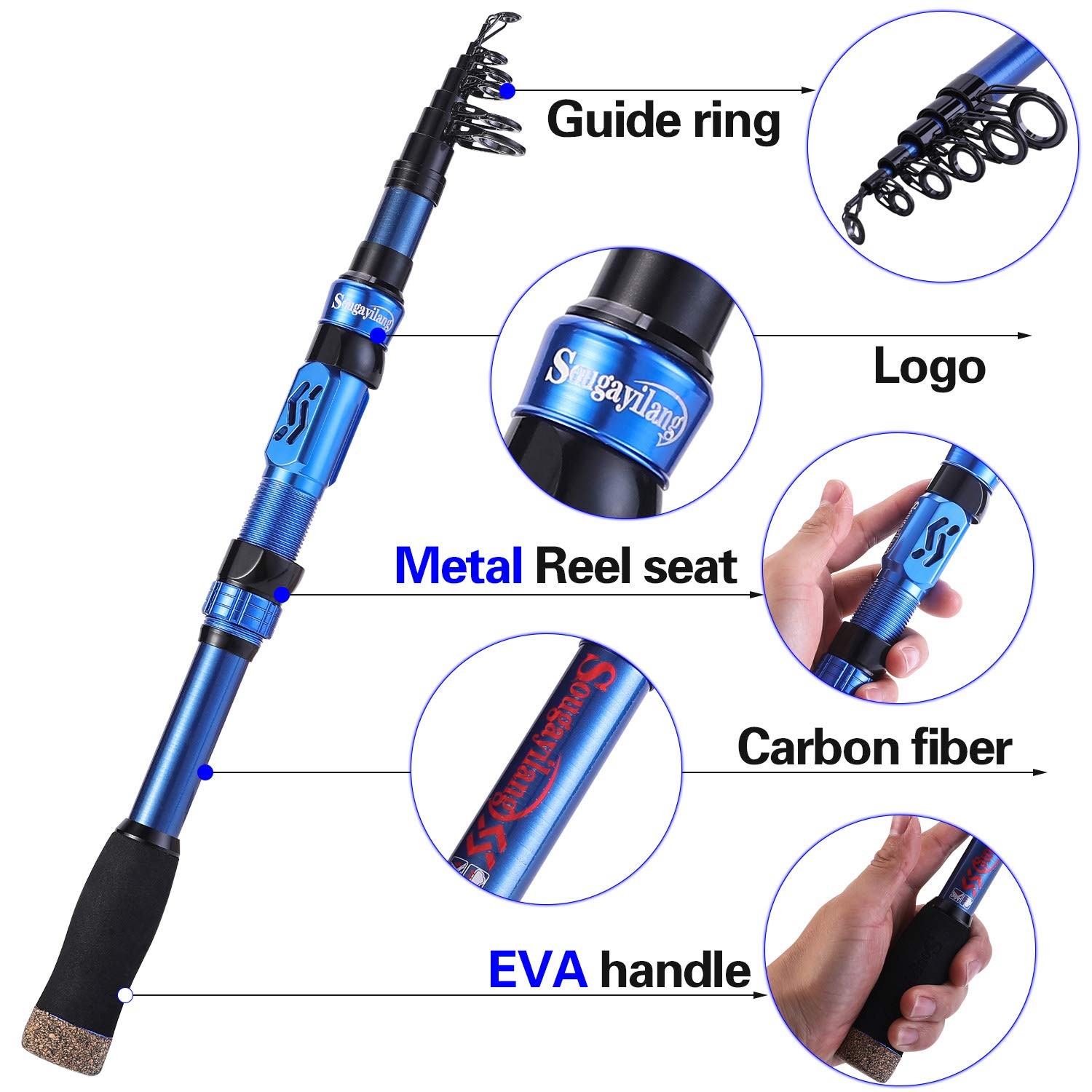 Sougayilang Fishing Rod Telescopic Fishing Rod Portable- 24 Ton Carbon Fibercnc