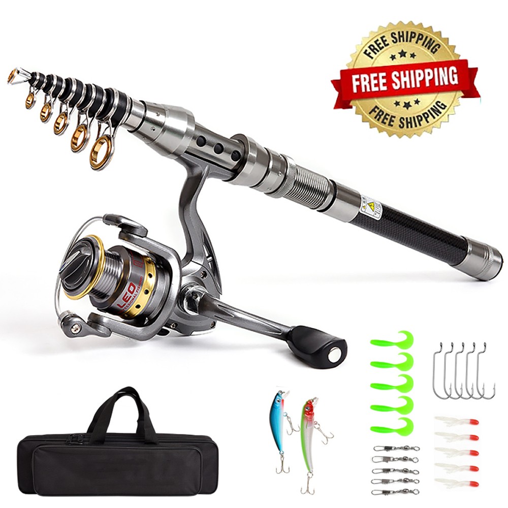 Telescopic Fishing Rod Reel Combo Full Kit Carbon Fiber Rod Pole+Line&Bag 7.9ft
