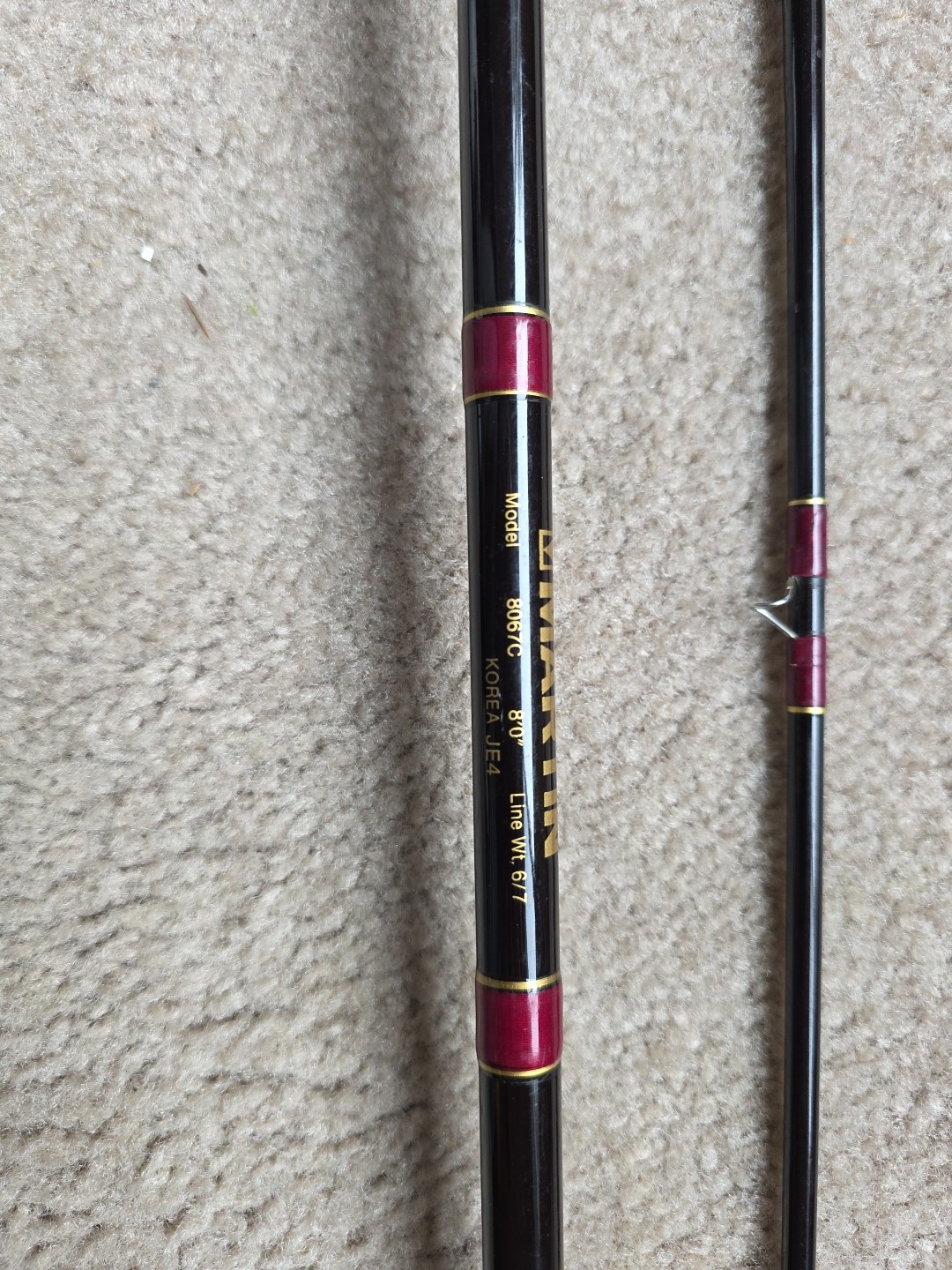 Martin 2 Piece 8067C Fly Rod Line Wt 6/7 Cork Handle 8 Foot Length