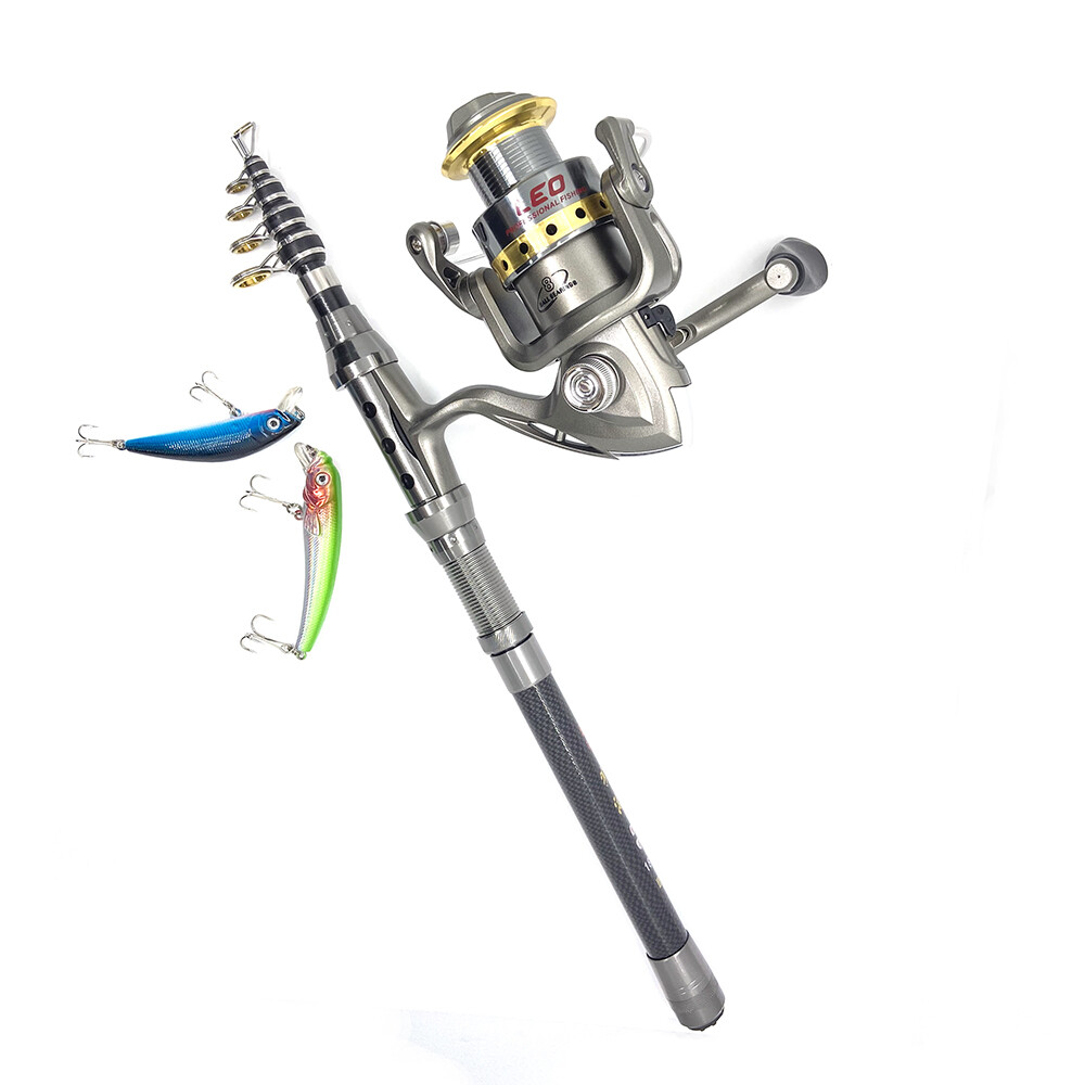 Telescopic Fishing Rod Spinning Reel Combo Sea Saltwater Fishing Lures Baits Bag