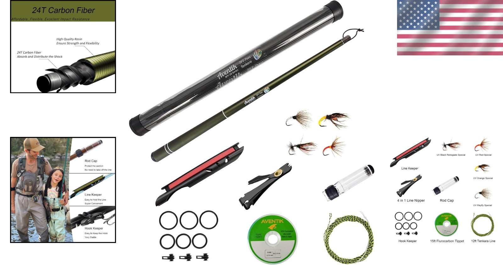 Carbon Fiber Tenkara Rod 7ft/8ft – Complete Kit for New Fly Fishing Enthusiasts