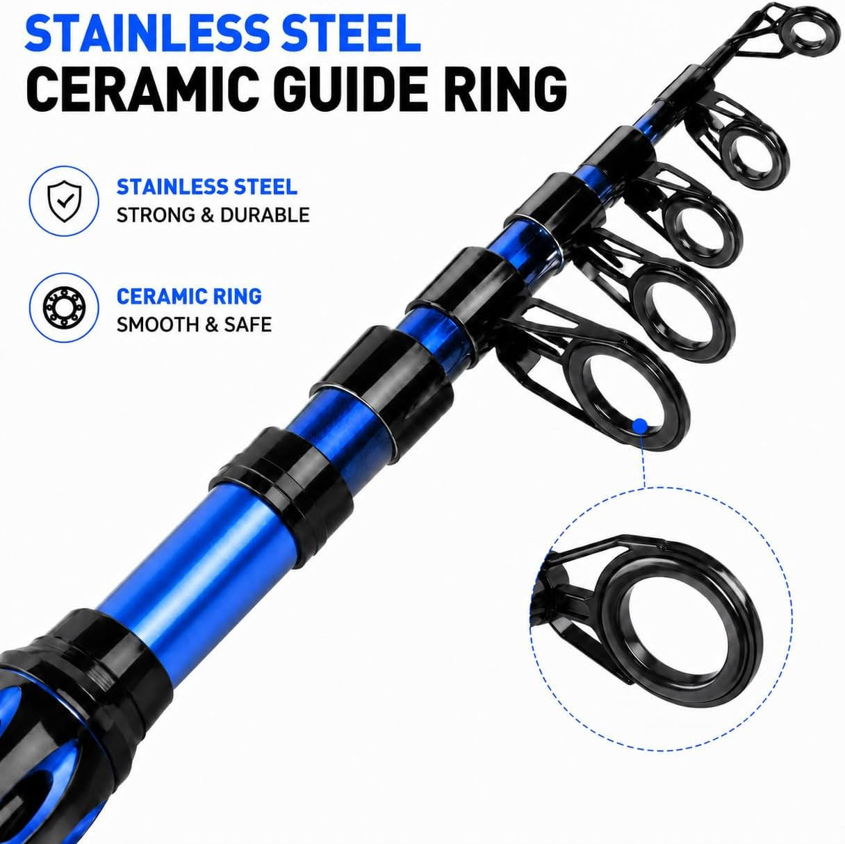 TORVEX Telescopic Fishing Rod,Travel Spinning Rod with Ceramic Guides, Stainless
