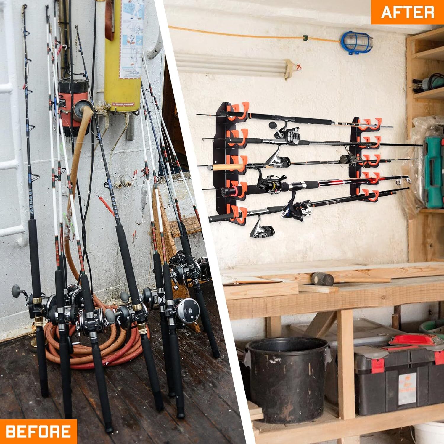 Fishing Rod Wall Rack Pole Holders Hold Up to 10 Rods,Fishing Pole Holder Garage