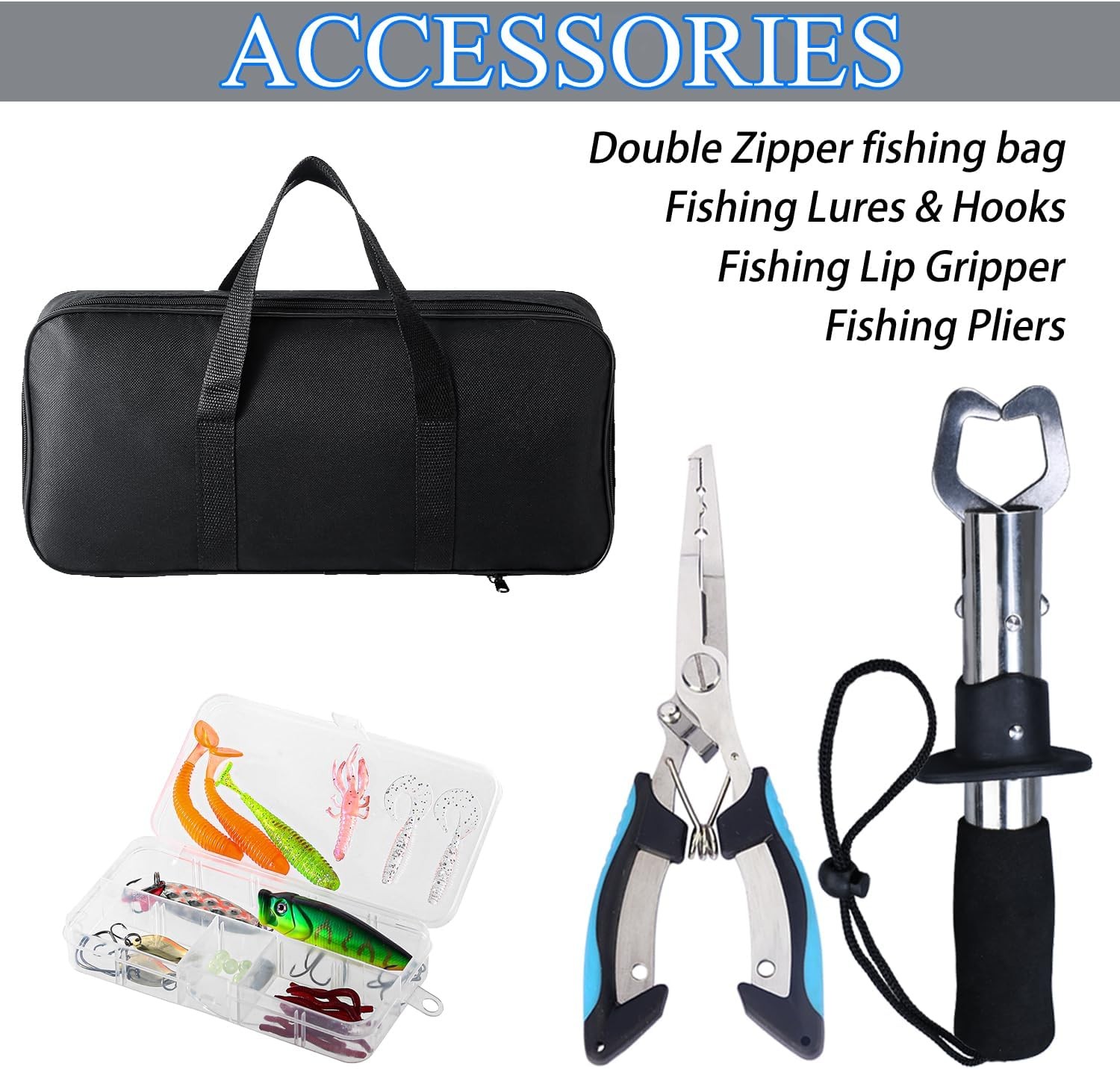 Telescopic Fishing Rod and Reel Combo with Fishing Pliers and Lip Gripper