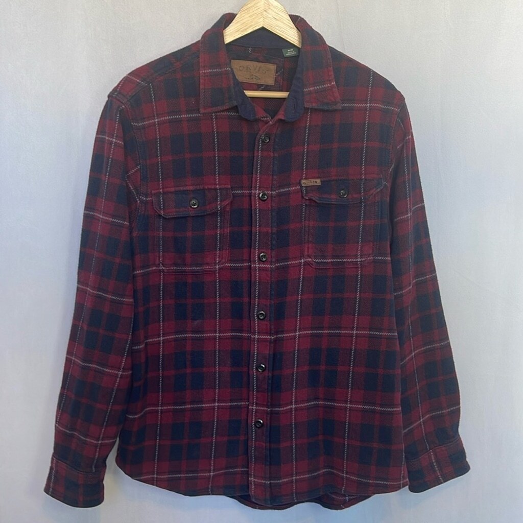 Orvis Men’s Big Bear Heavyweight Double Brushed Flannel Button Down Shirt Size M