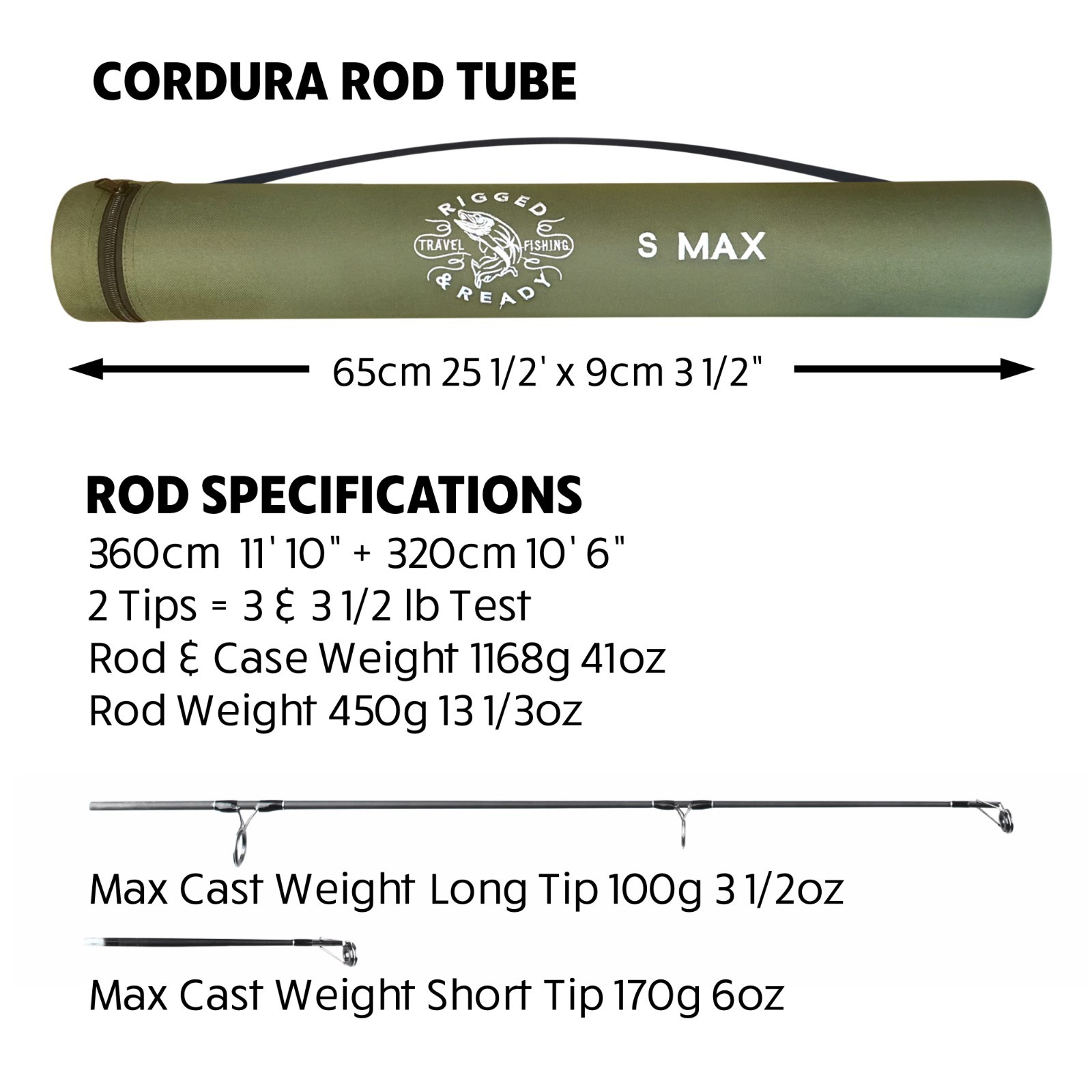 S Max Strong Predator Surf Compact Multi-use Travel Fishing Rod & Case 11’ 10”