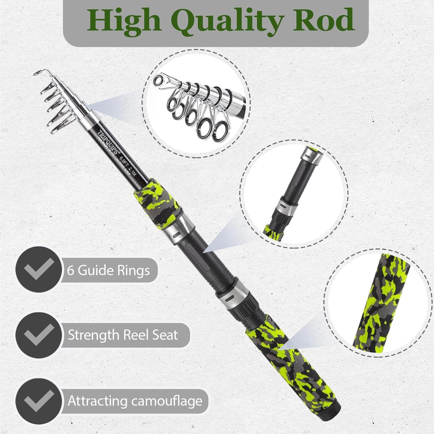 6.9FT Telescopic Fiberglass Spinning Fishing Rod – Lightweight, Portable, For…