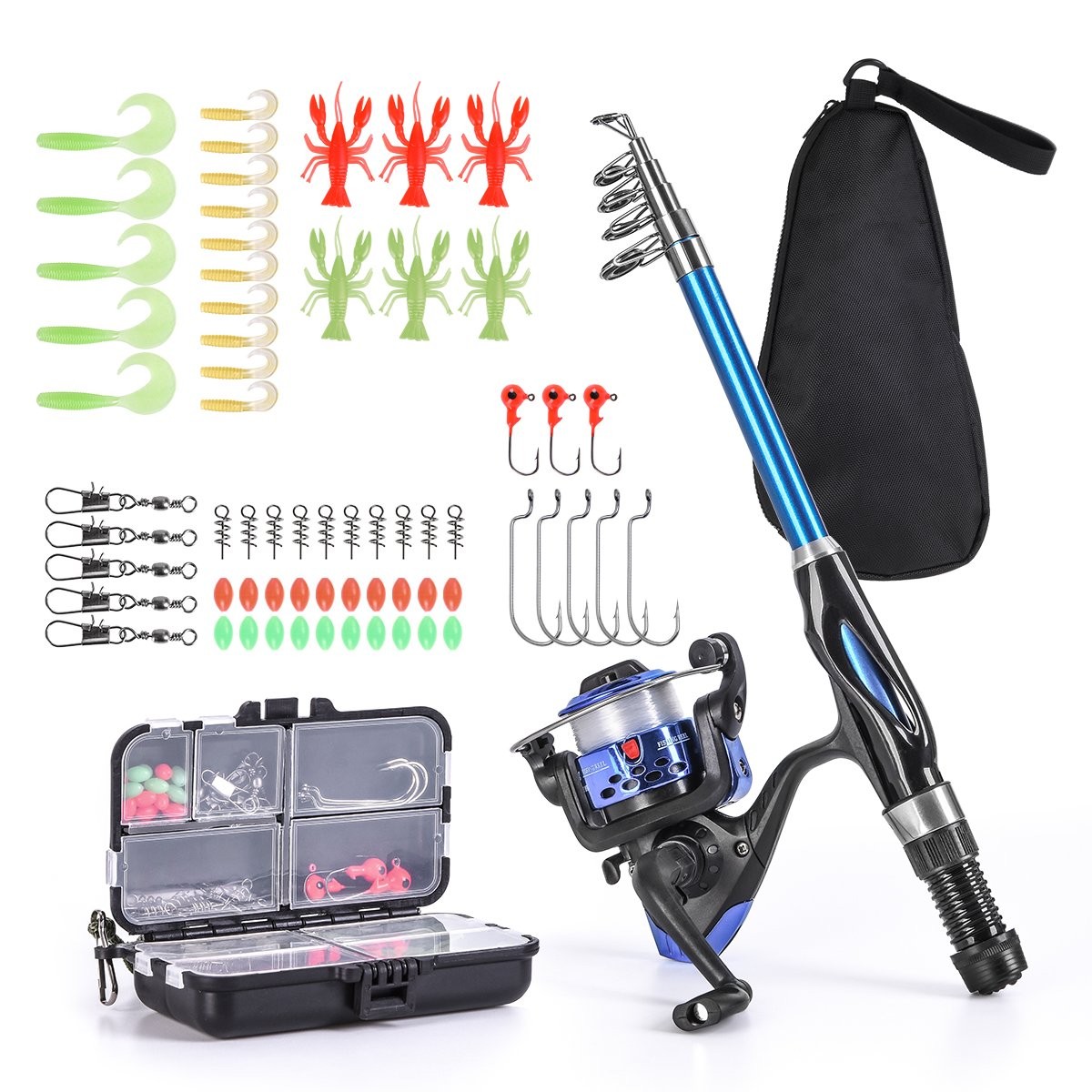 Leo Light Weight Kids 130CM Rod and Reel Combos with Full Kits Carry Bag