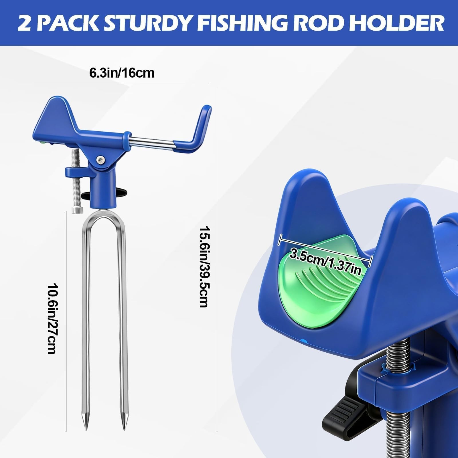 E-jades Fishing Rod Holder for Ground, 2pcs Pole 2 Pack, Blue -2 Pack