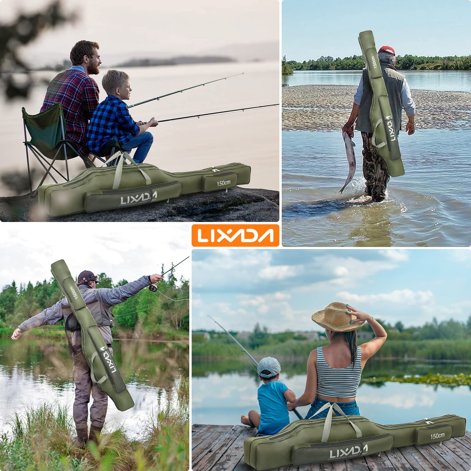 Lixada Fishing Rod Case Portable Folding Storage Bag Fishing Gear Organizer
