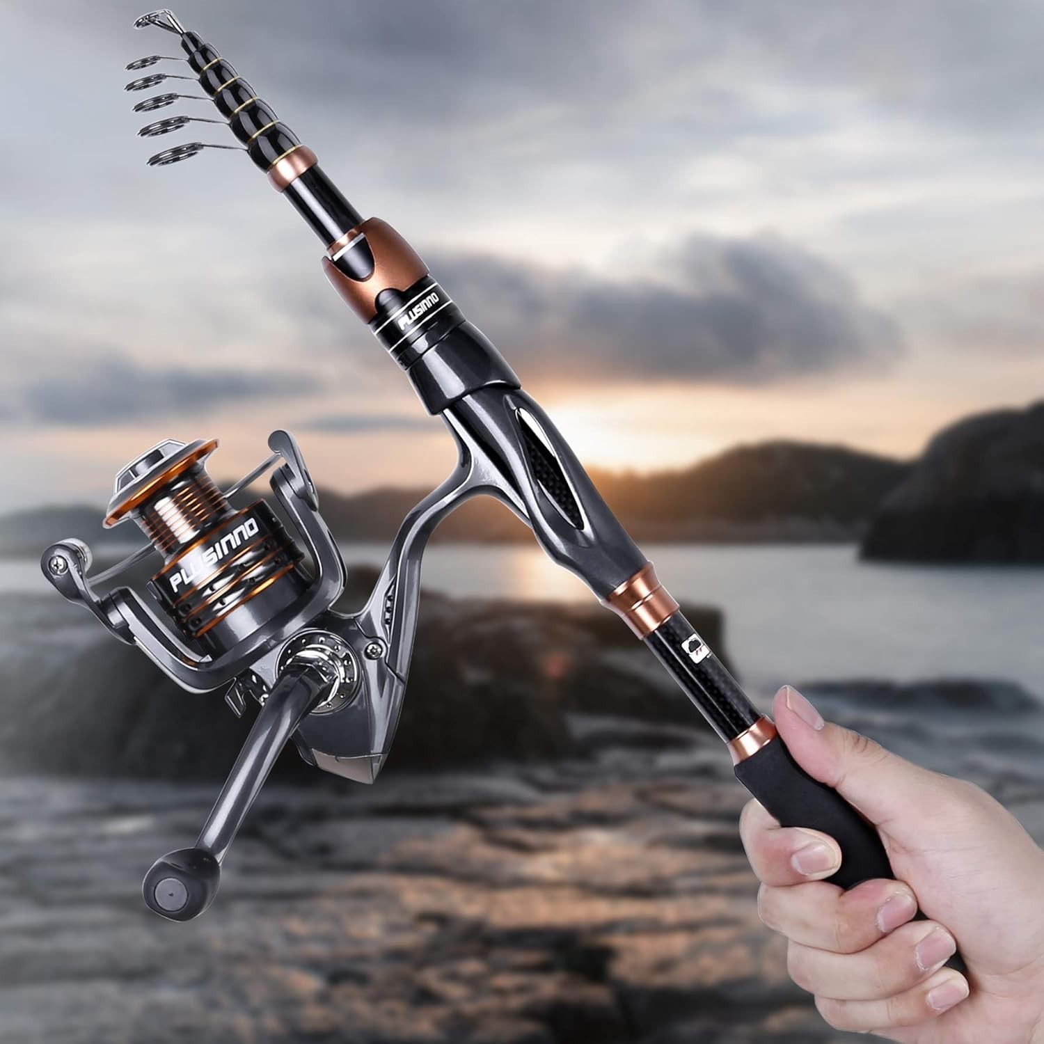 Fishing Rod and Reel Combos, Carbon Fiber Telescopic Rod 12+1 Bearings Spinning