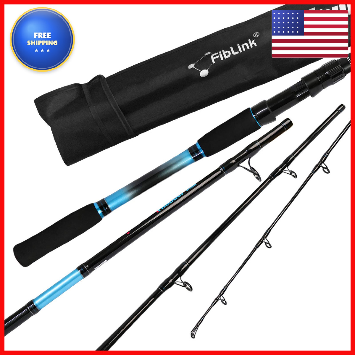 Fiblink 4-Piece 7-Feet Carbon Fiber Boat Fishing Rod Spinning Travel Portable
