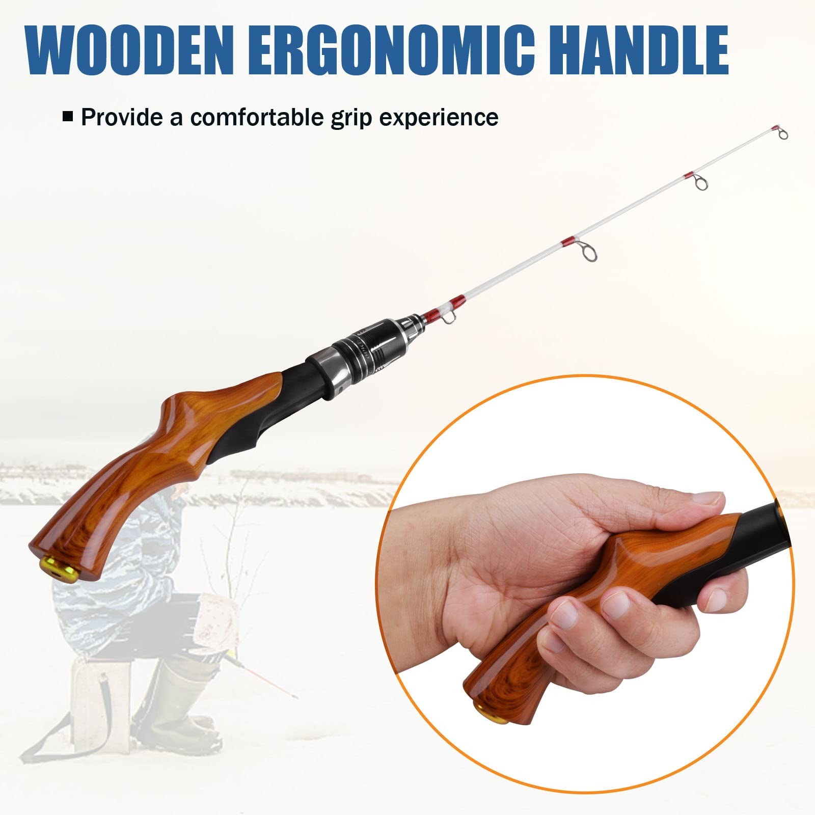 Portable Lightweight Ice Fishing Rod Spinning Pole Winter Gear Trout Walleye