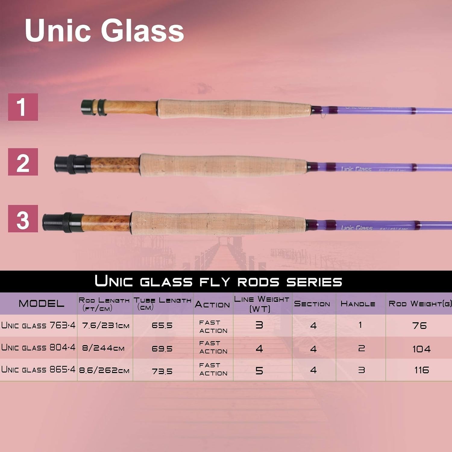 Fiberglass Fly Fishing Rod: 3wt/ 5wt/ 6wt/8wt in Blue,Orange, Purple or Trans…