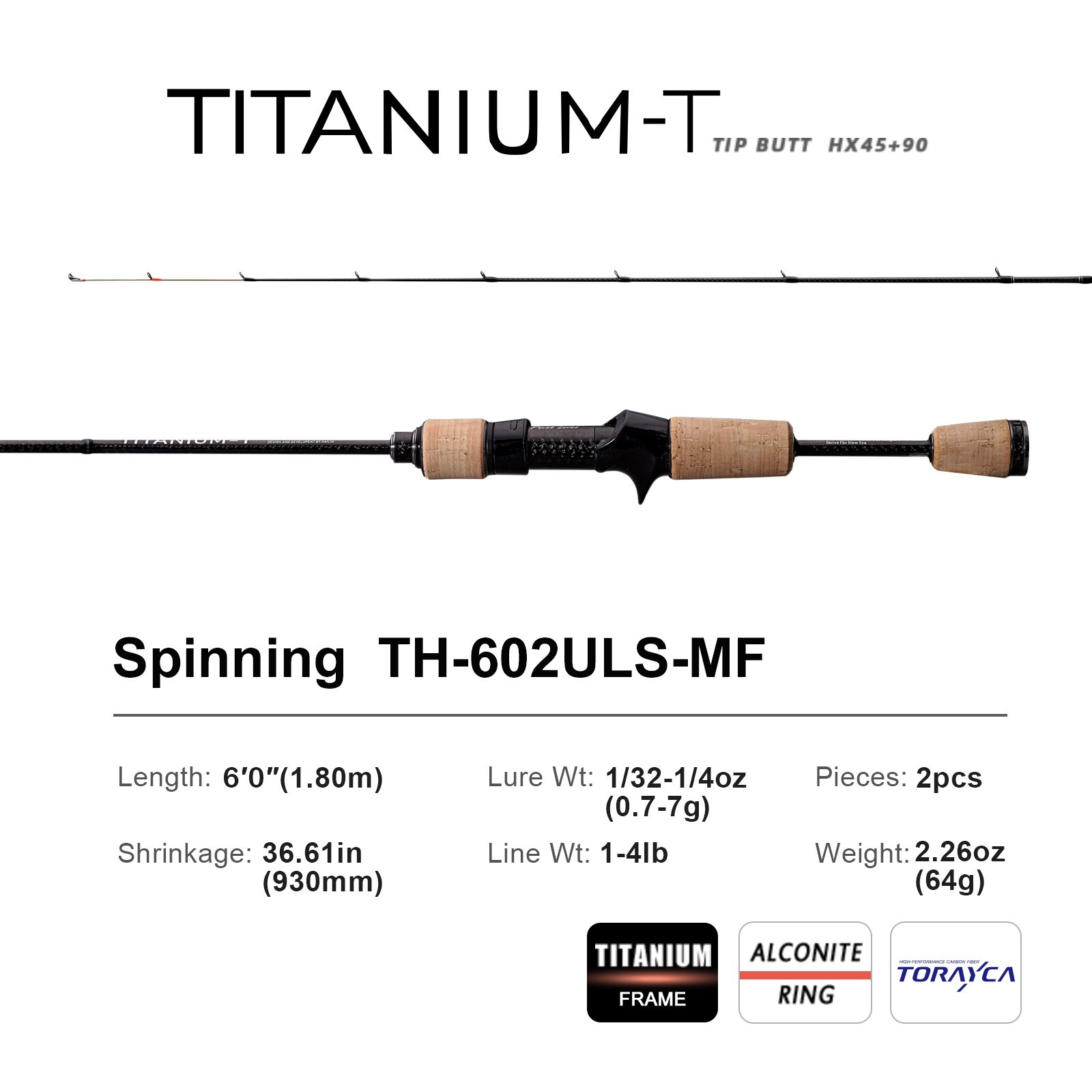PURELURE TITANIUM-T TH-602ULS-MF Spinning Rod Special Titanium Tip Cork Handle