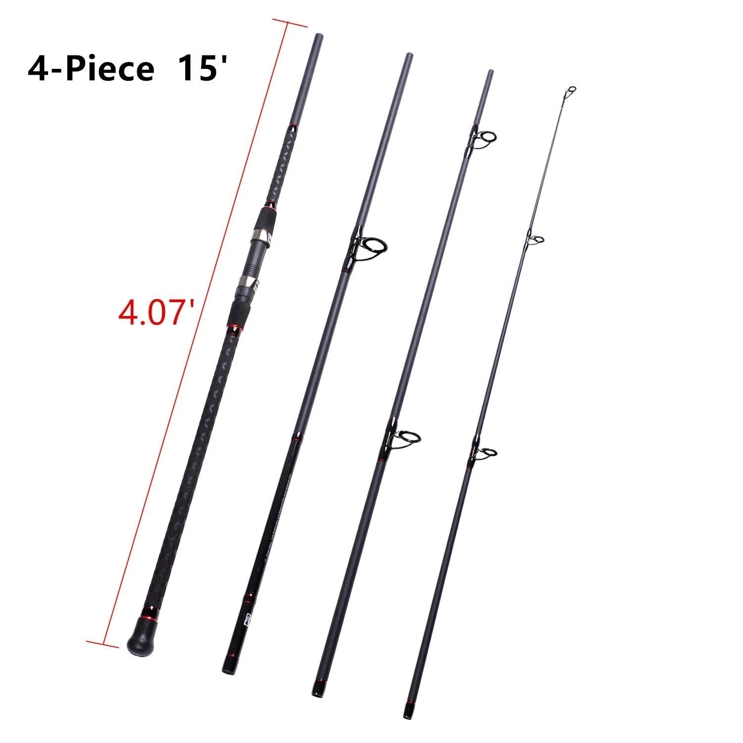 4-Piece Graphite Travel Fishing Rod – 15′ Surf Spinning Rod