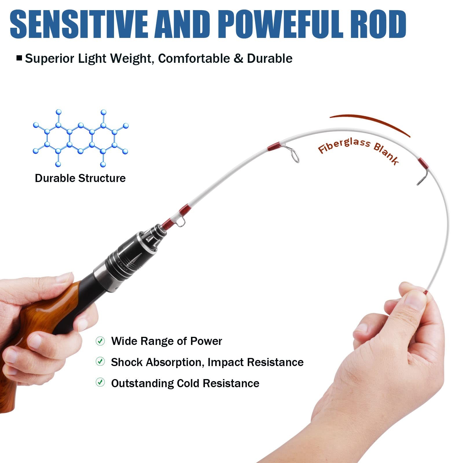 Portable Lightweight Ice Fishing Rod Spinning Pole Winter Gear Trout Walleye