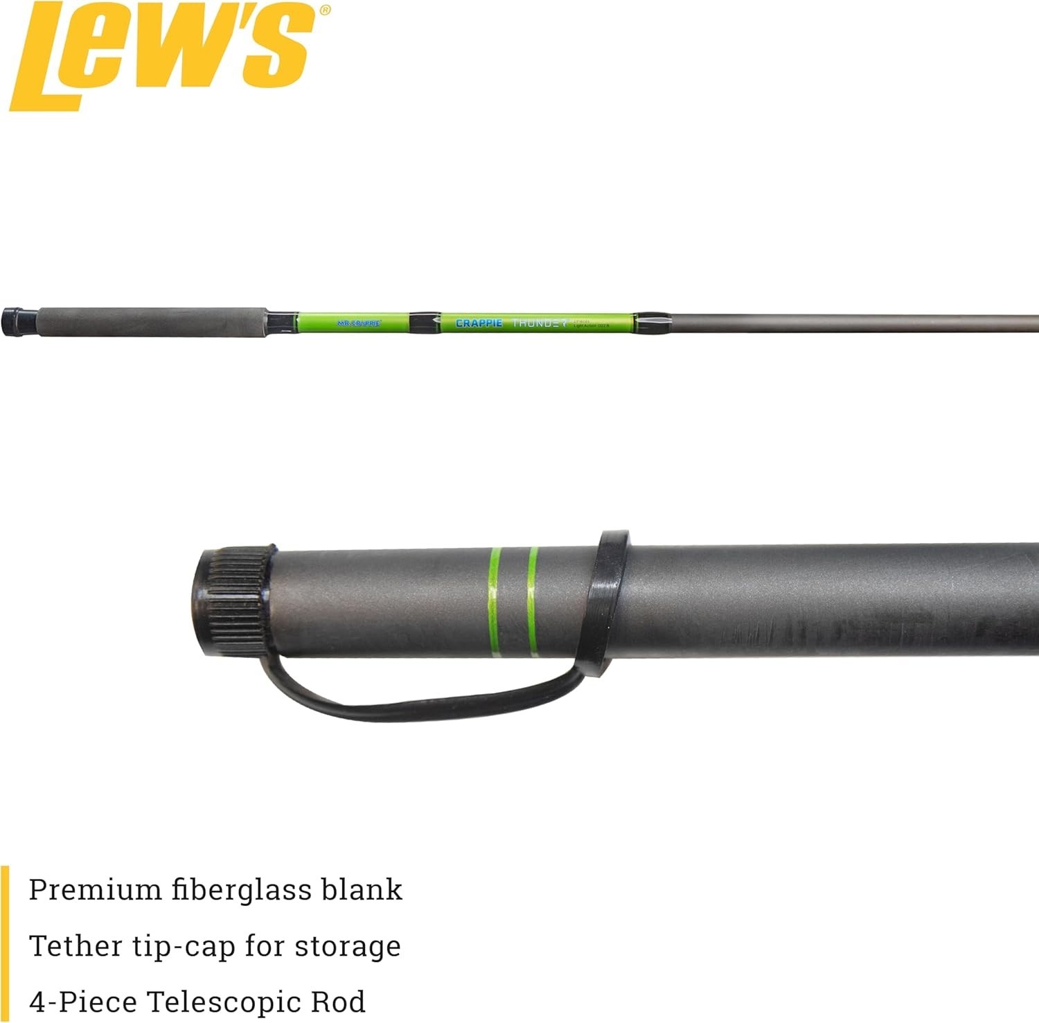 Crappie Thunder Telescopic Fishing Rod, Light Power, Fast Action, Fiberglass…