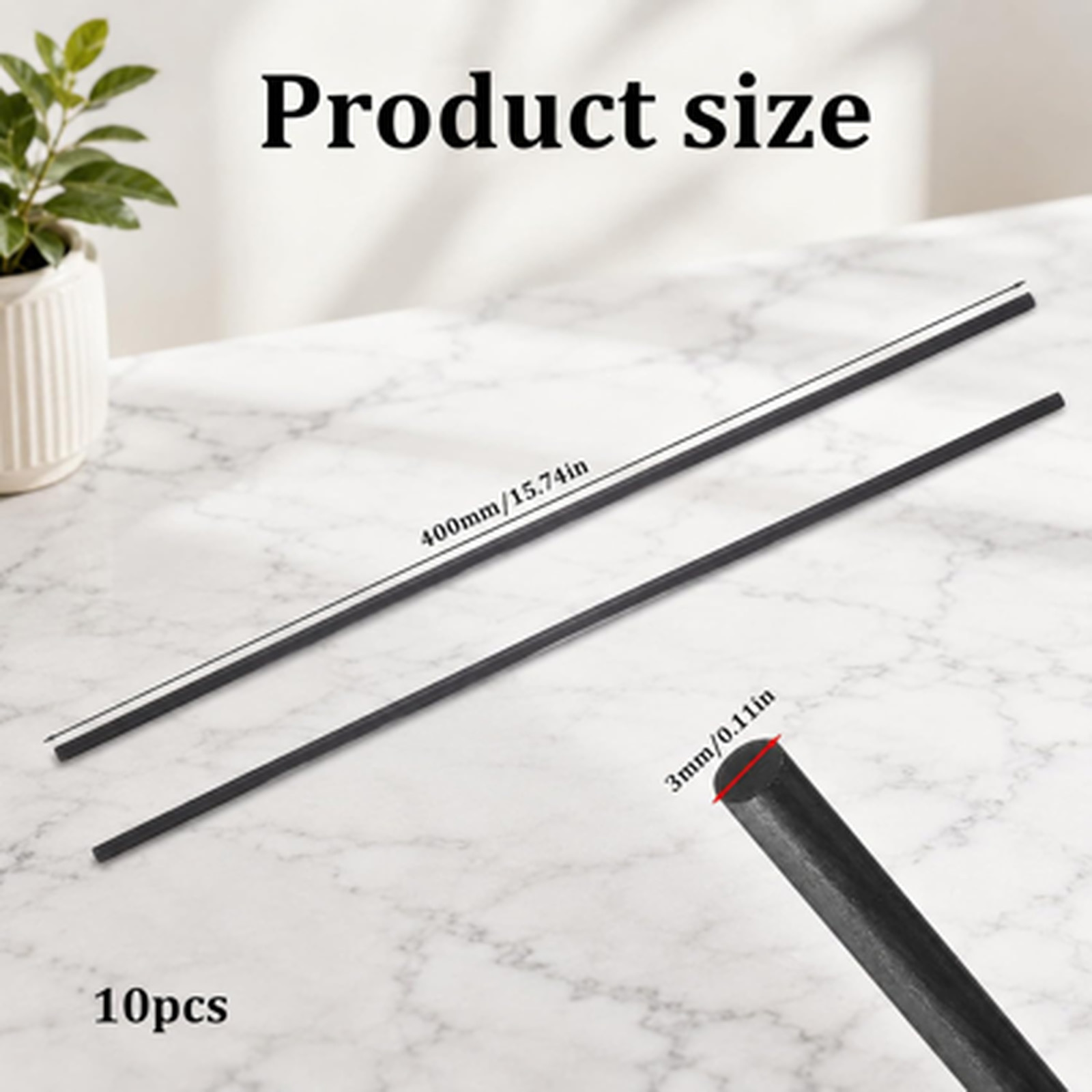 Carbon Fiber Rods 3mm Diameter 400mm Length Pack of 10 Black DIY Model Airplane