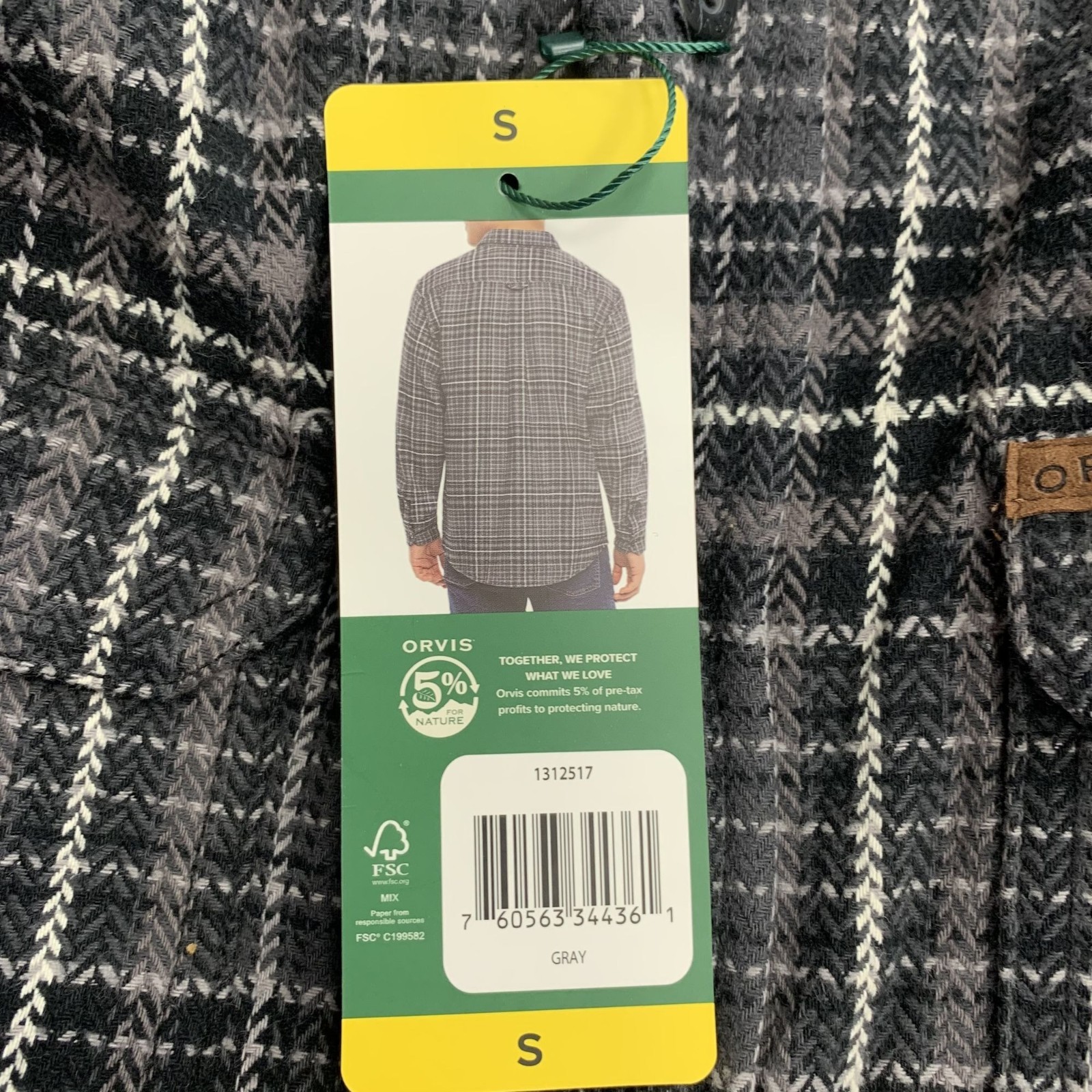 Orvis Men’s S Classic Plaid Beefy Flannel Shirt S Black & Gray 100% Cotton n1306