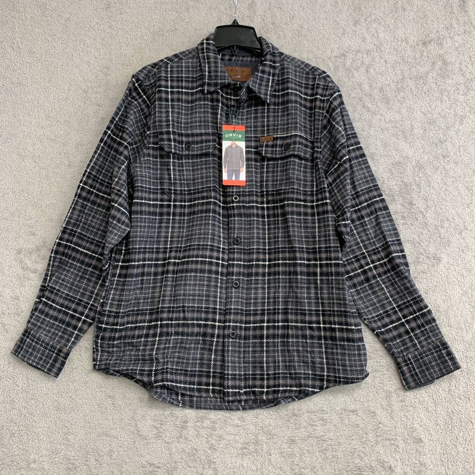 Orvis Men’s M Classic Plaid Button-Up Shirt Jacket Black & Gray M1119