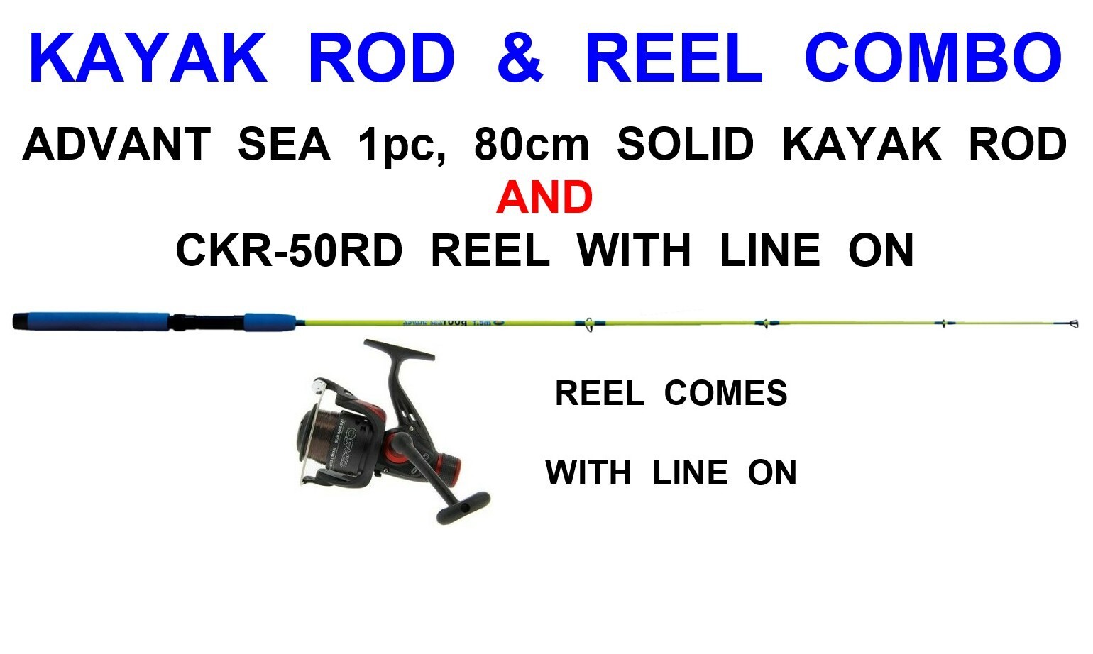 LINEAEFFE ADVANT SEA 80cm SOLID KAYAK ROD+CKR-50RD REEL+LINE BOAT SEA FISHING