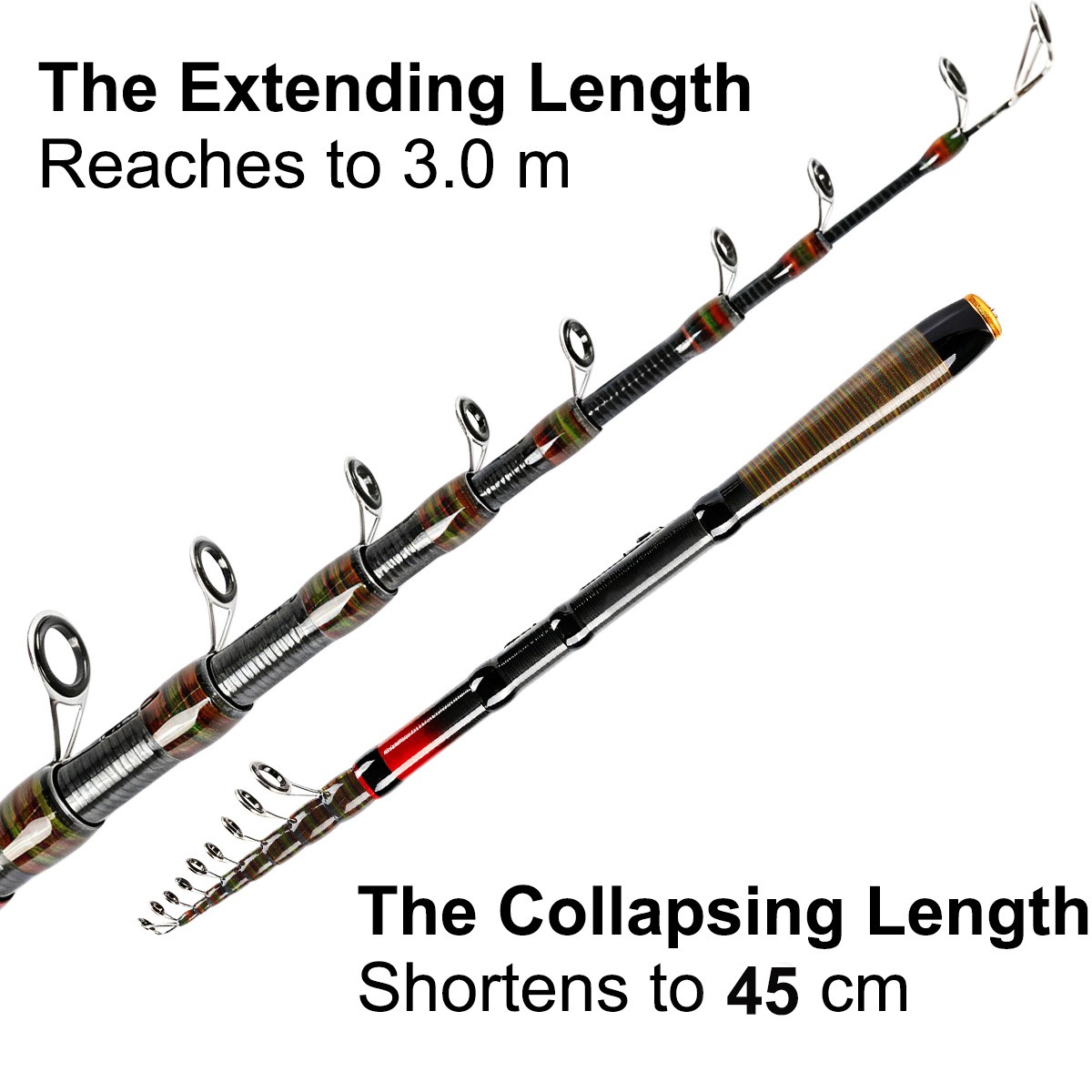 Carbon Fiber Telescopic Spinning Fishing Rod Short Pocket Pole Sea & Freshwater