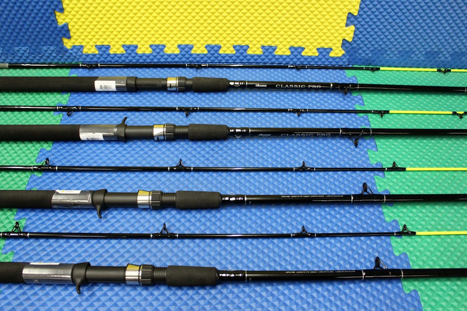 Okuma Classic Pro Trolling Rod 7′ 6″ 2 Piece Chartreuse Tip CPC-762-CT 4-Pack