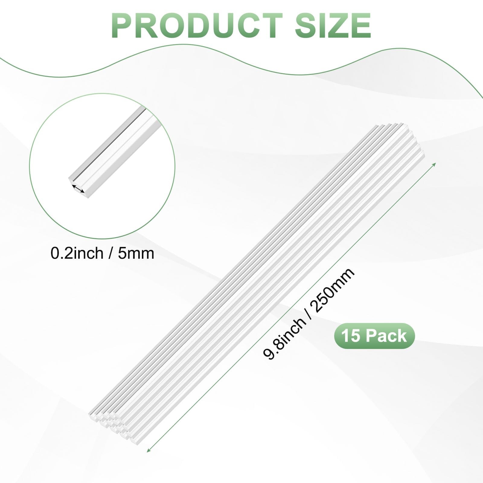 15-Pack Acrylic Square Rods, 9.84 x 0.2 Inch/ 250 x 5 mm Clear Acrylic Dowel …
